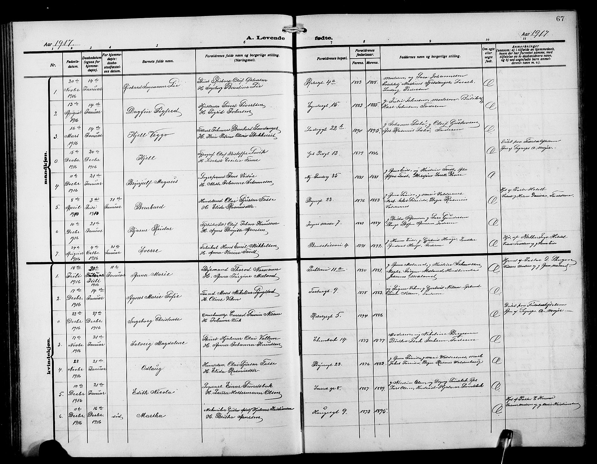 Sandviken Sokneprestembete, SAB/A-77601/H/Hb/L0005: Parish register (copy) no. B 2, 1914-1925, p. 67