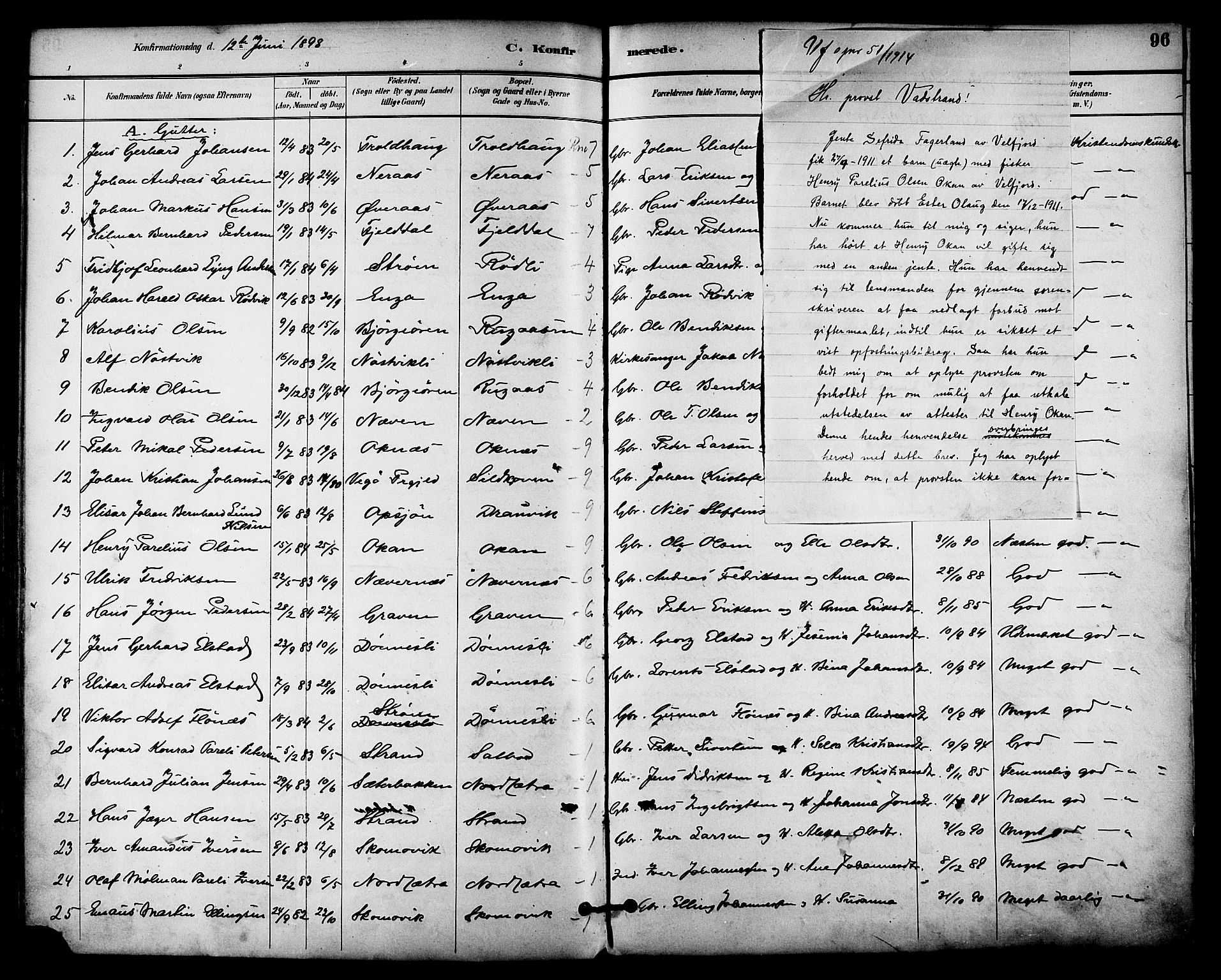Ministerialprotokoller, klokkerbøker og fødselsregistre - Nordland, SAT/A-1459/814/L0226: Parish register (official) no. 814A07, 1886-1898, p. 96