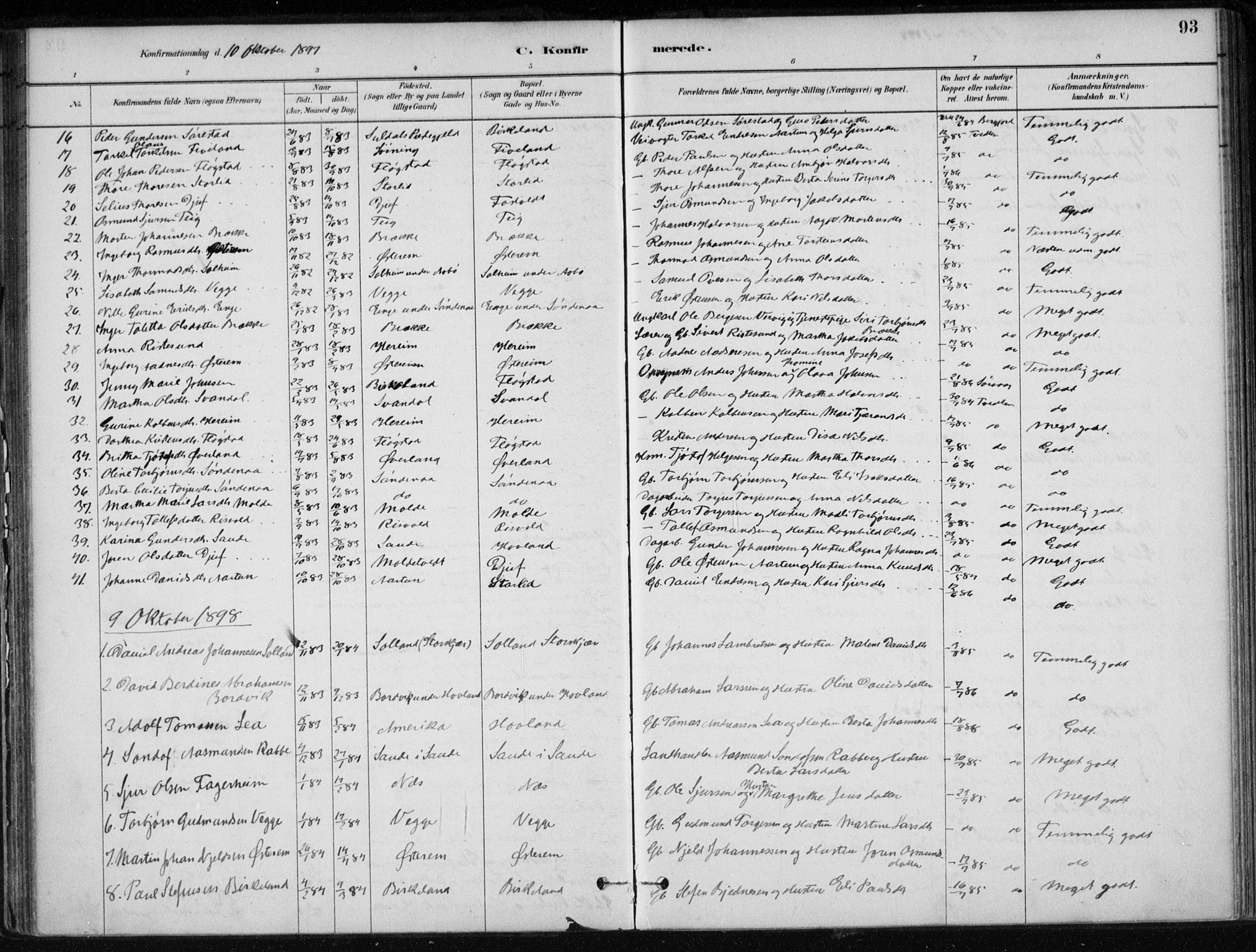 Sand sokneprestkontor, AV/SAST-A-101848/01/III/L0006: Parish register (official) no. A 6, 1880-1898, p. 93