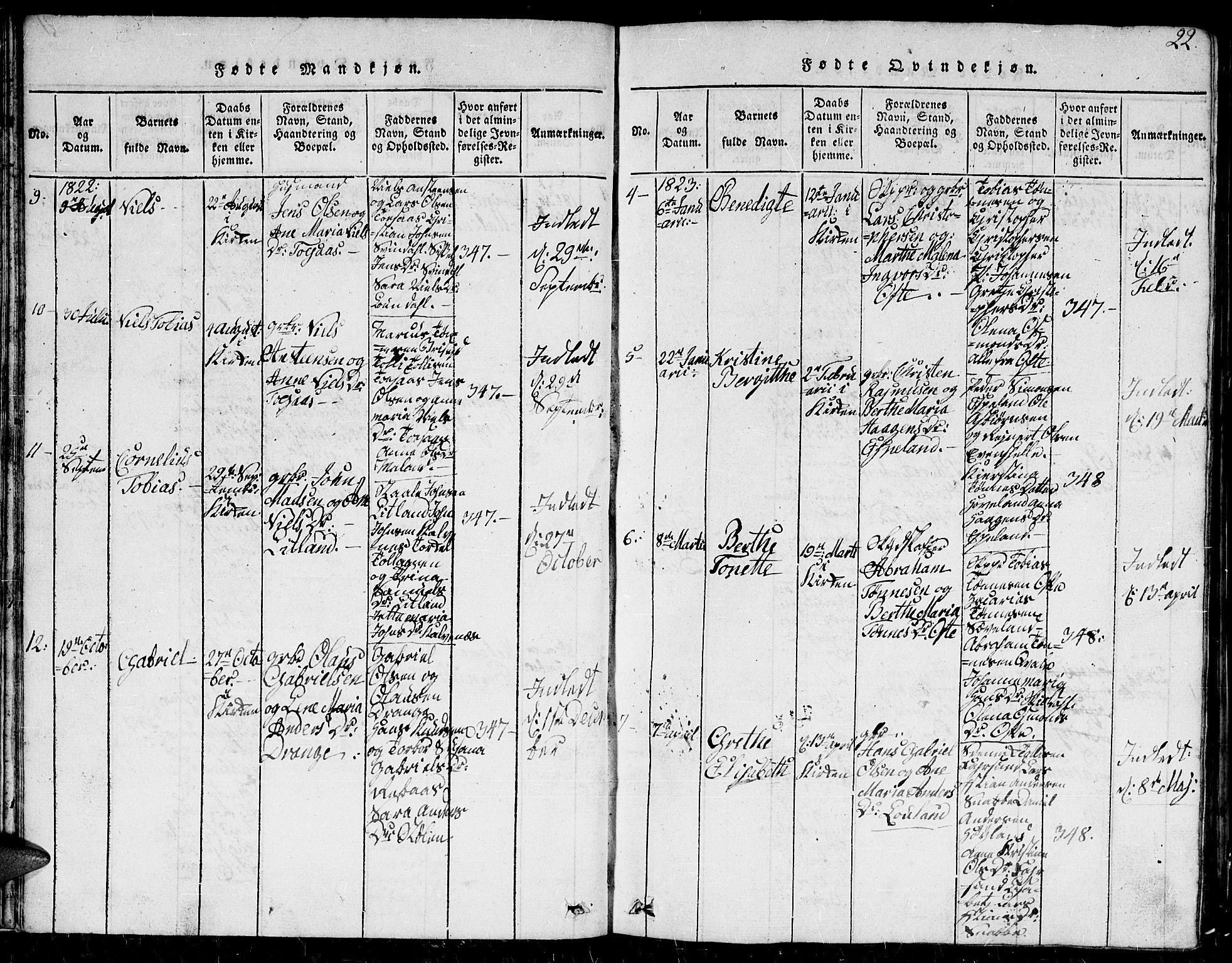 Herad sokneprestkontor, AV/SAK-1111-0018/F/Fb/Fba/L0001: Parish register (copy) no. B 1, 1815-1852, p. 22