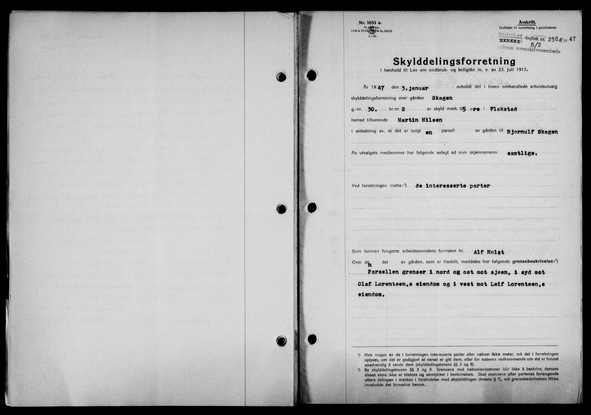 Lofoten sorenskriveri, SAT/A-0017/1/2/2C/L0015a: Mortgage book no. 15a, 1946-1947, Diary no: : 258/1947
