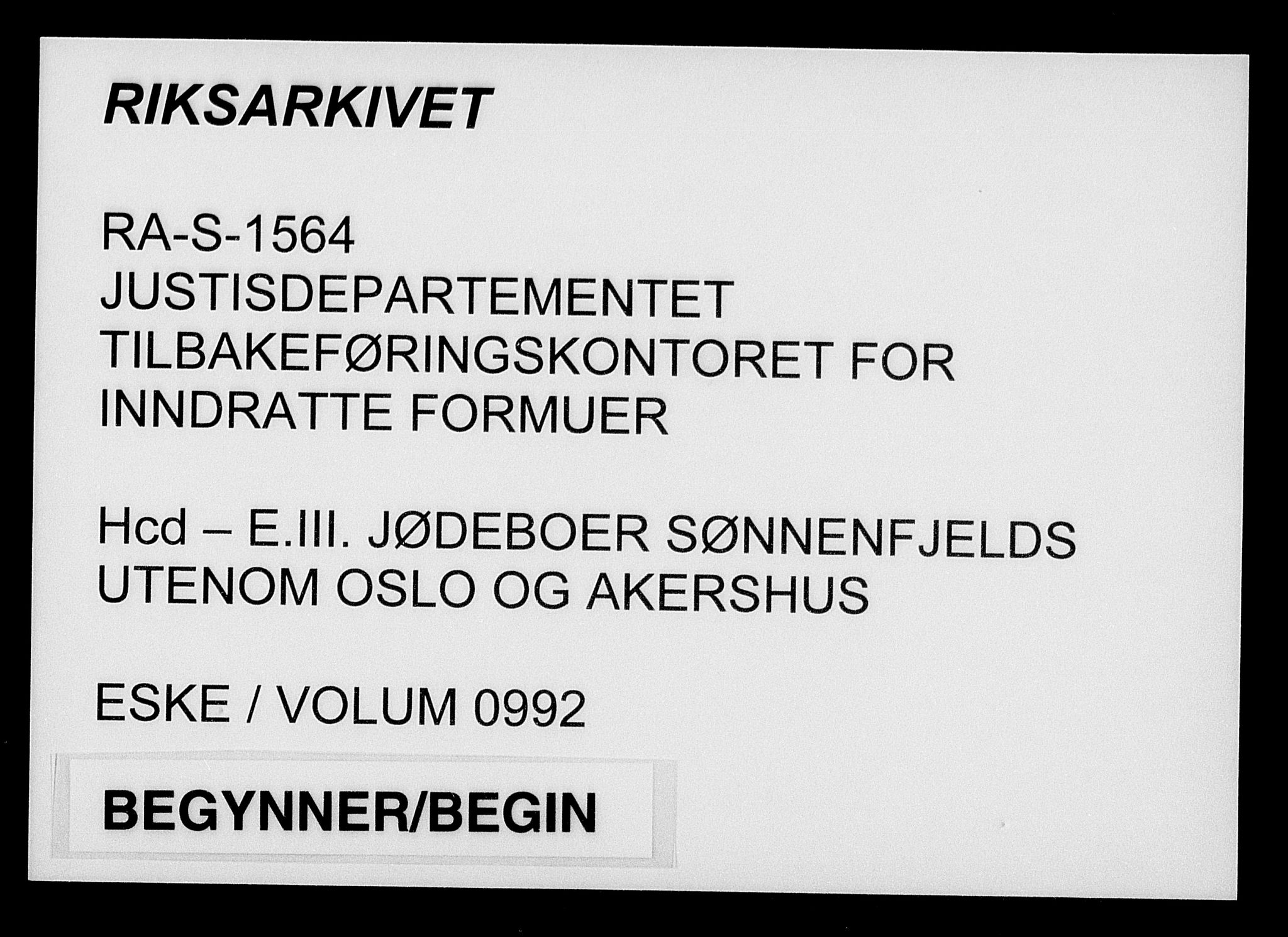 Justisdepartementet, Tilbakeføringskontoret for inndratte formuer, AV/RA-S-1564/H/Hc/Hcd/L0992: --, 1945-1947, p. 1