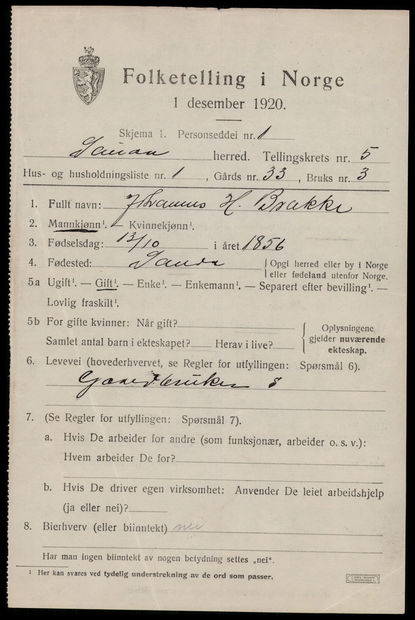 SAST, 1920 census for Sauda, 1920, p. 3010