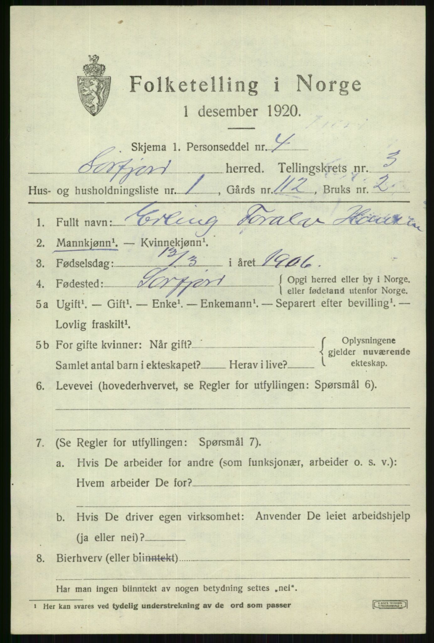 SATØ, 1920 census for Sørfjord, 1920, p. 1068