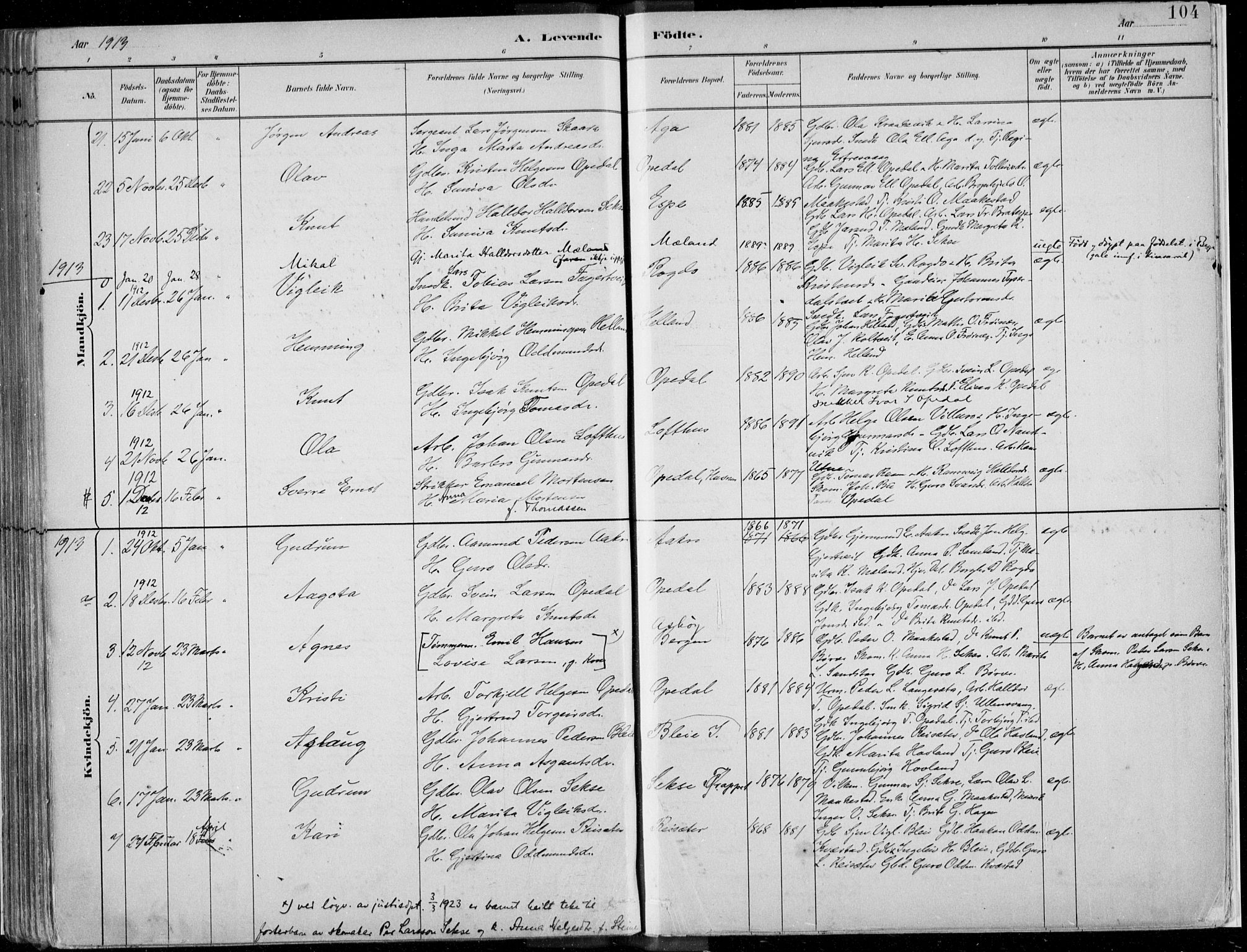 Ullensvang sokneprestembete, SAB/A-78701/H/Haa: Parish register (official) no. B  1, 1882-1918, p. 104