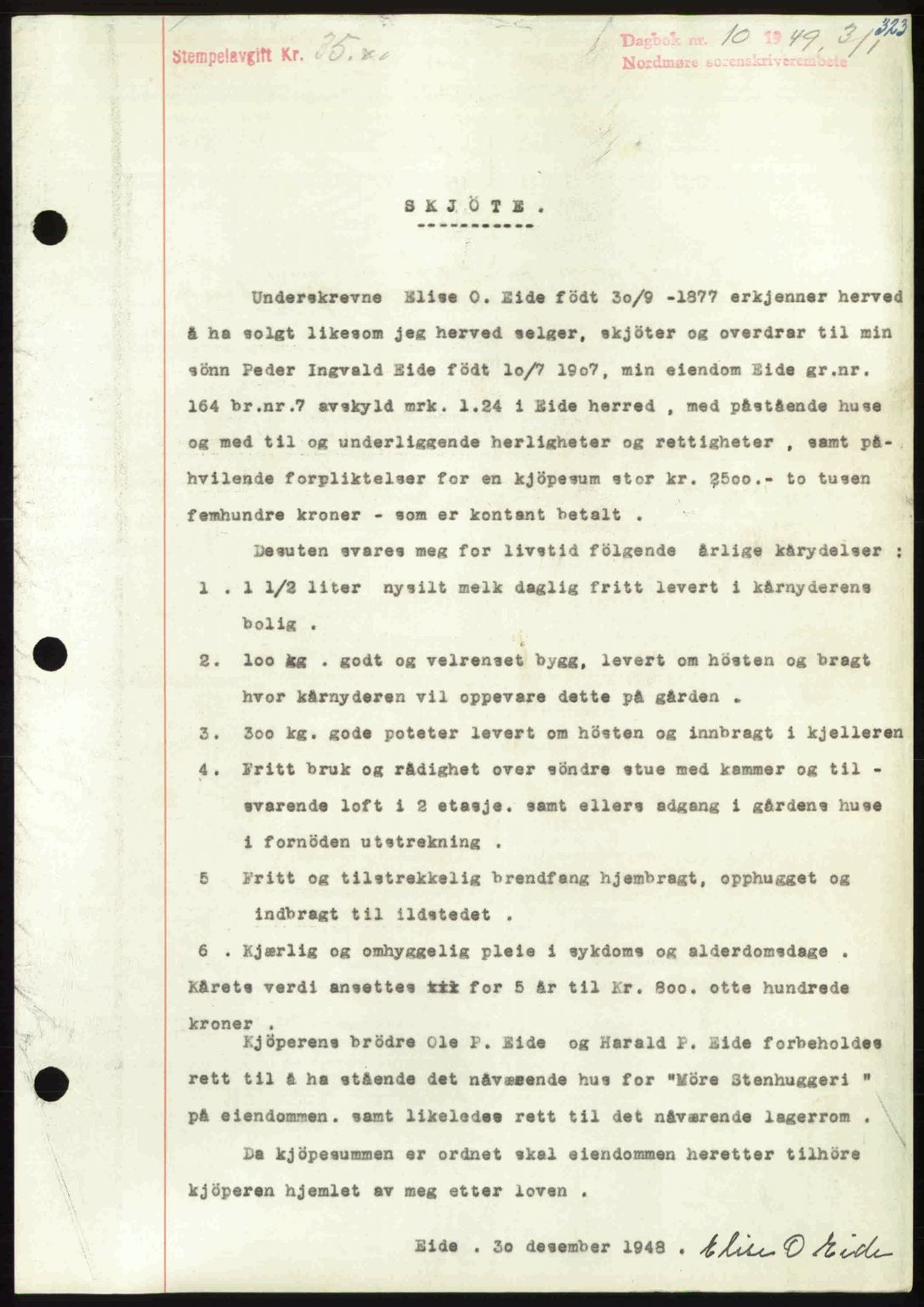 Nordmøre sorenskriveri, AV/SAT-A-4132/1/2/2Ca: Mortgage book no. A110, 1948-1949, Diary no: : 10/1949