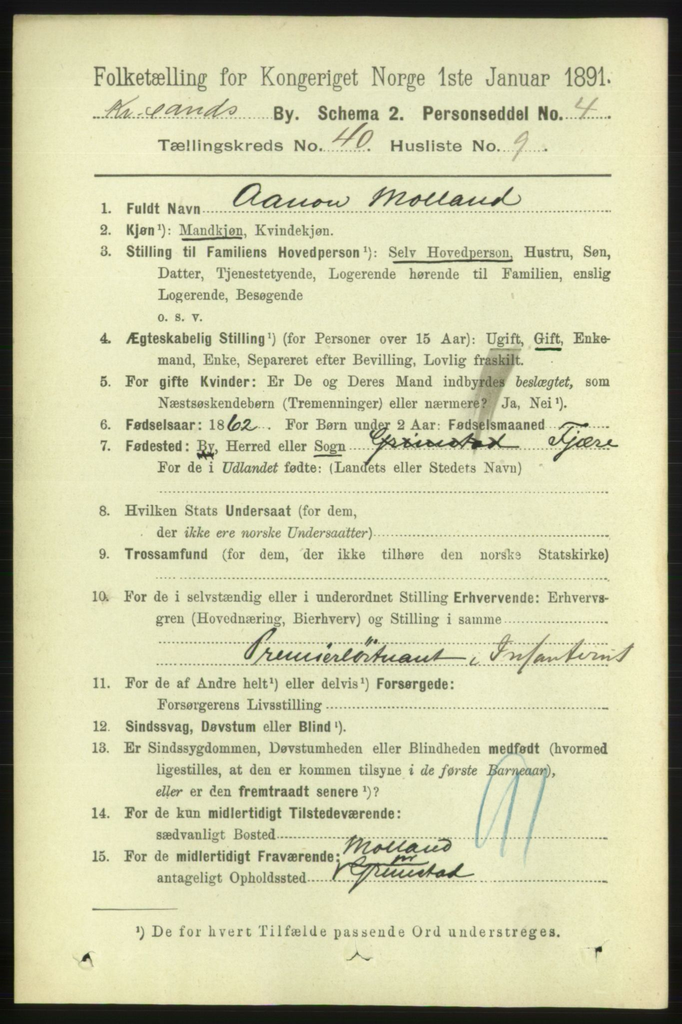 RA, 1891 census for 1001 Kristiansand, 1891, p. 12479