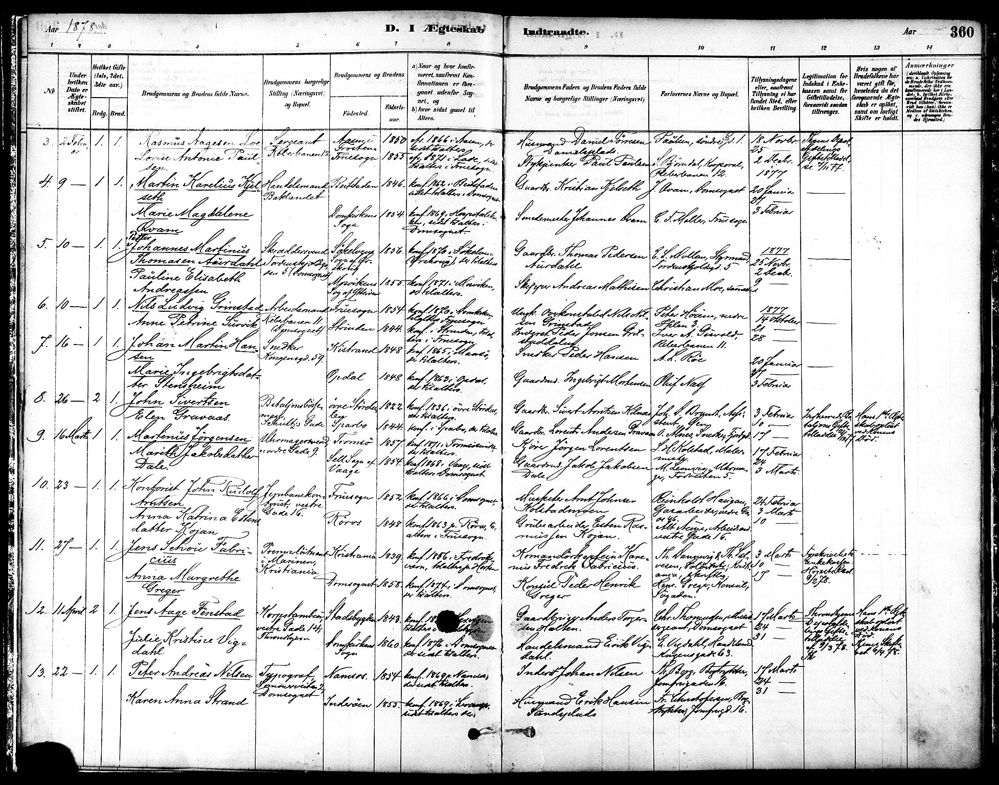 Ministerialprotokoller, klokkerbøker og fødselsregistre - Sør-Trøndelag, SAT/A-1456/601/L0058: Parish register (official) no. 601A26, 1877-1891, p. 360