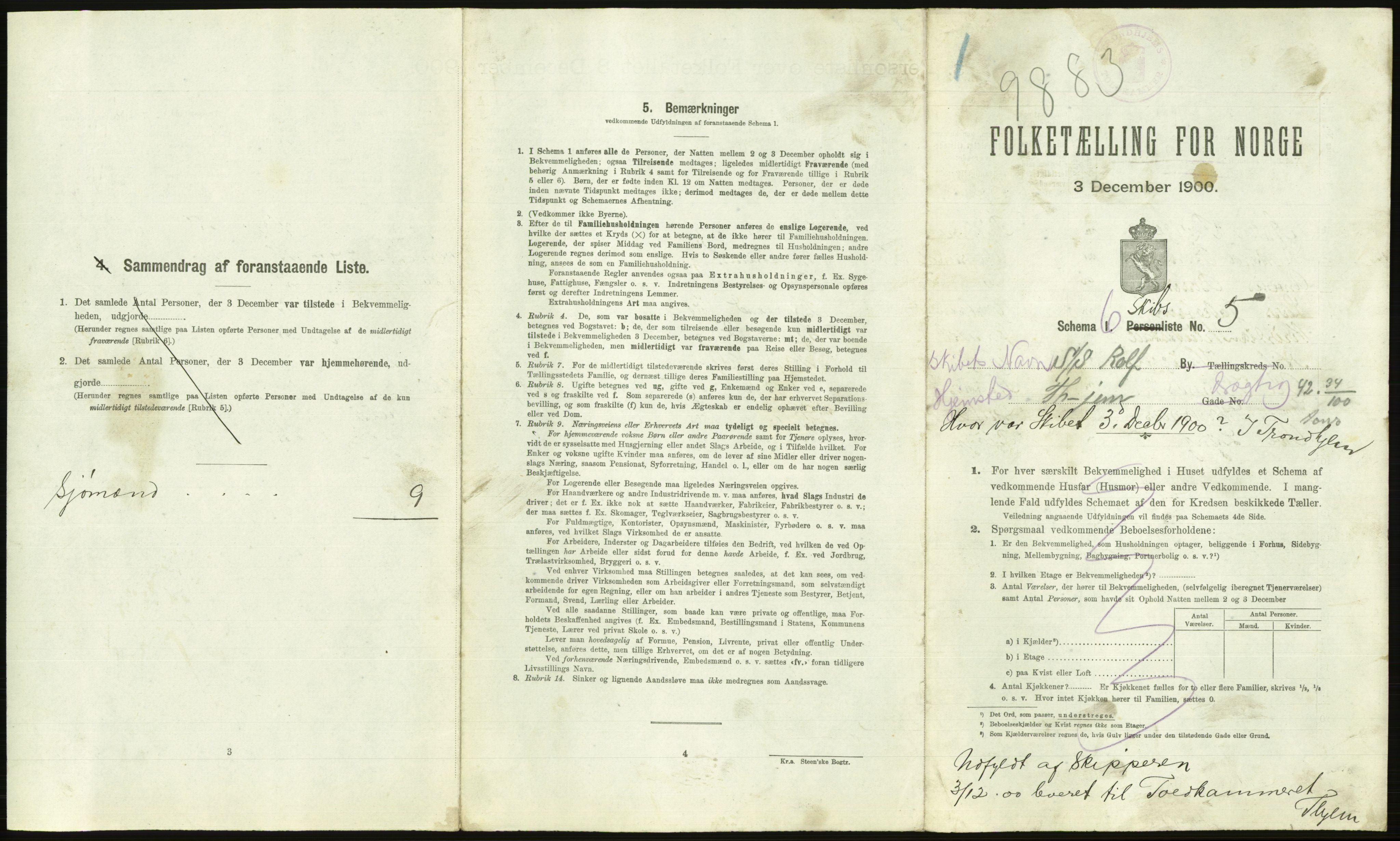 RA, 1900 Census - ship lists from ships in Norwegian harbours, harbours abroad and at sea, 1900, p. 2305