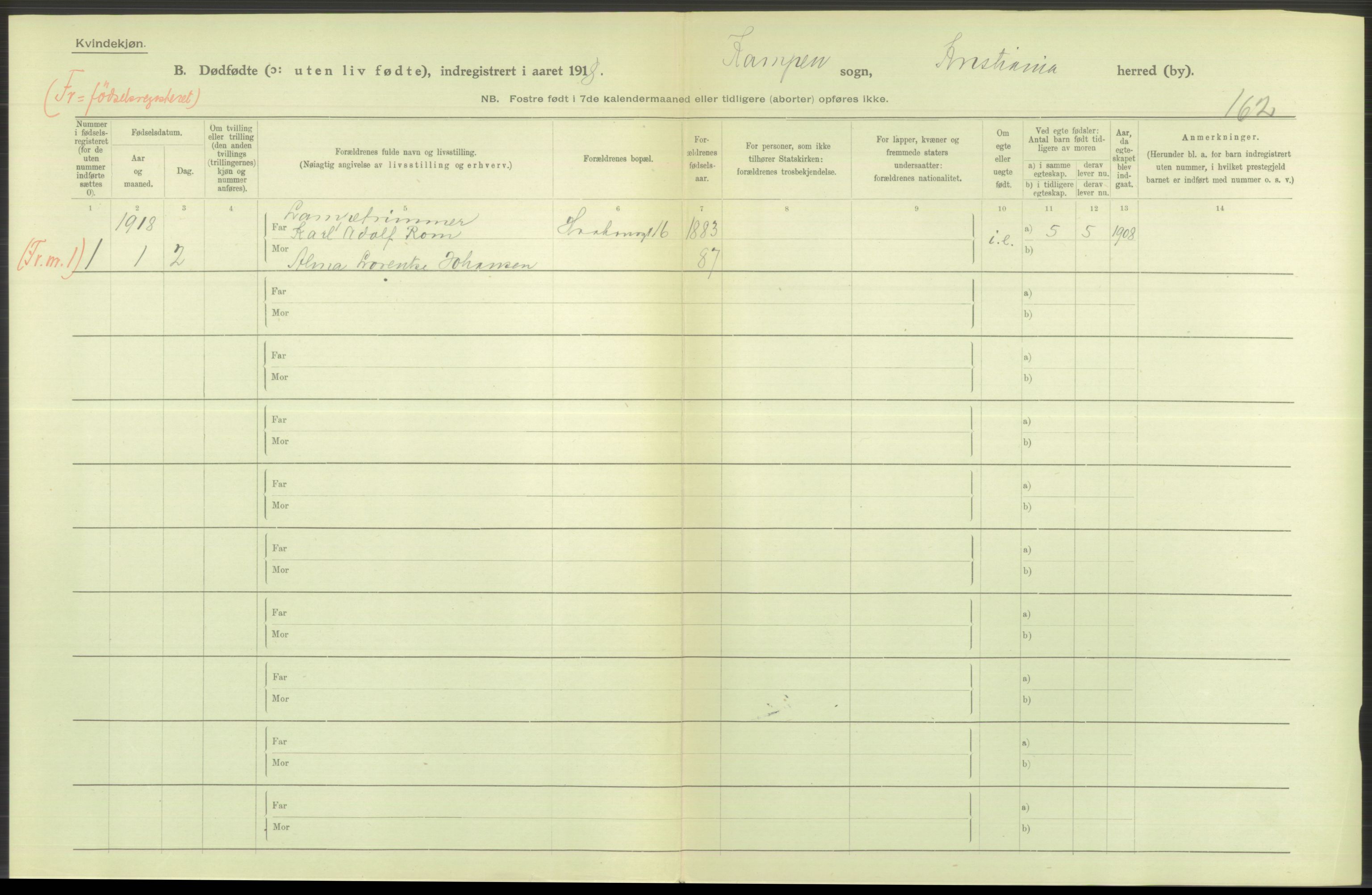 Statistisk sentralbyrå, Sosiodemografiske emner, Befolkning, RA/S-2228/D/Df/Dfb/Dfbh/L0011: Kristiania: Døde, dødfødte, 1918, p. 722