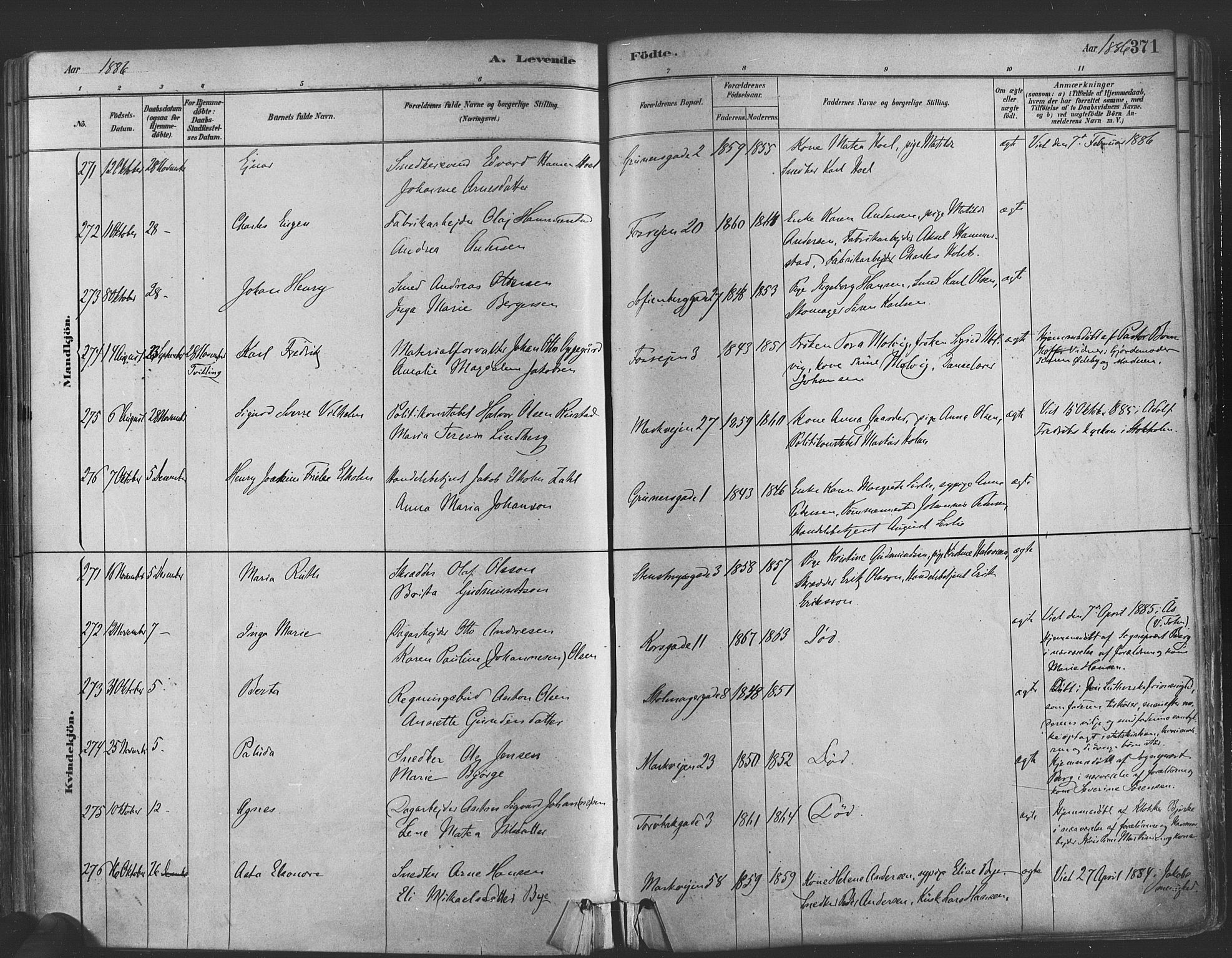 Paulus prestekontor Kirkebøker, AV/SAO-A-10871/F/Fa/L0003: Parish register (official) no. 3, 1879-1887, p. 371