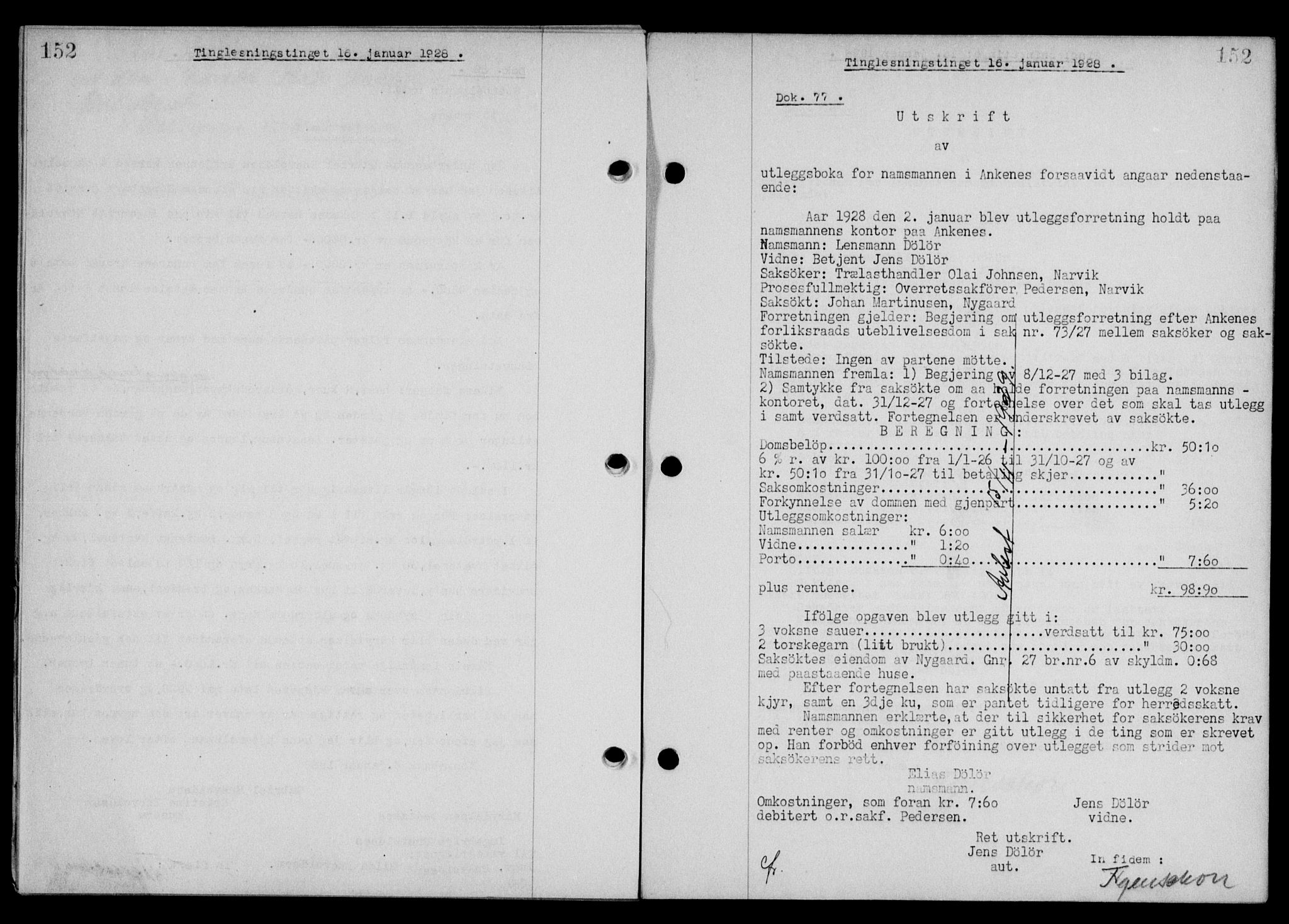 Steigen og Ofoten sorenskriveri, SAT/A-0030/1/2/2C/L0015/0002: Mortgage book no. 16 og 17-I, 1927-1928, Deed date: 16.01.1928