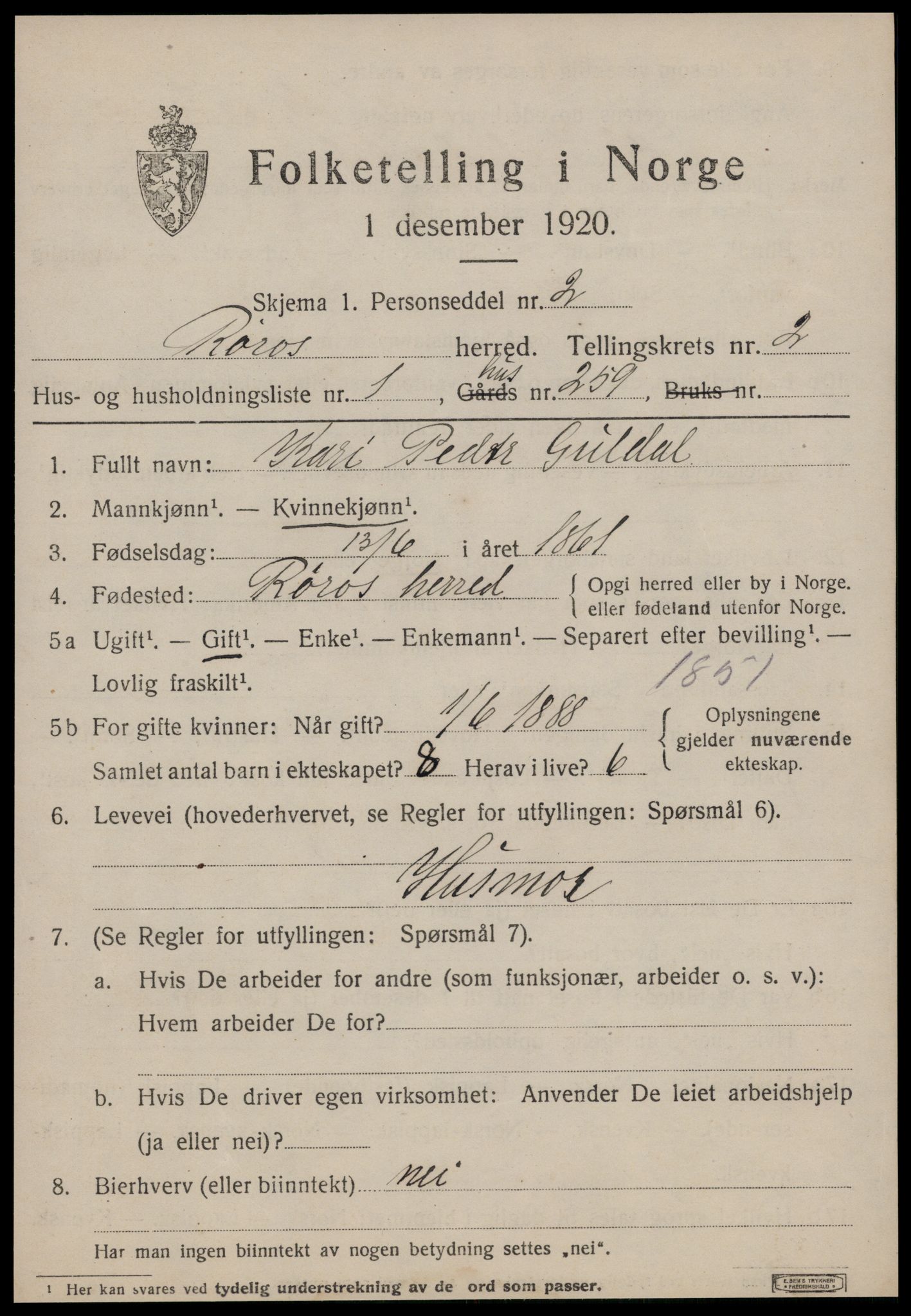 SAT, 1920 census for Røros, 1920, p. 2746