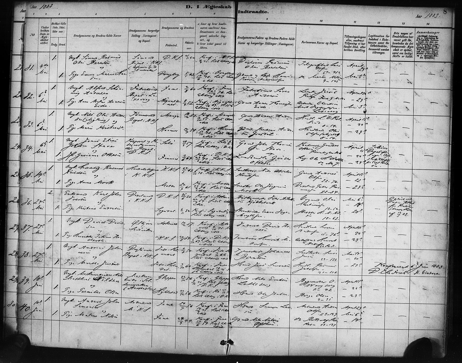 Korskirken sokneprestembete, SAB/A-76101/H/Haa/L0037: Parish register (official) no. D 4, 1883-1904, p. 8