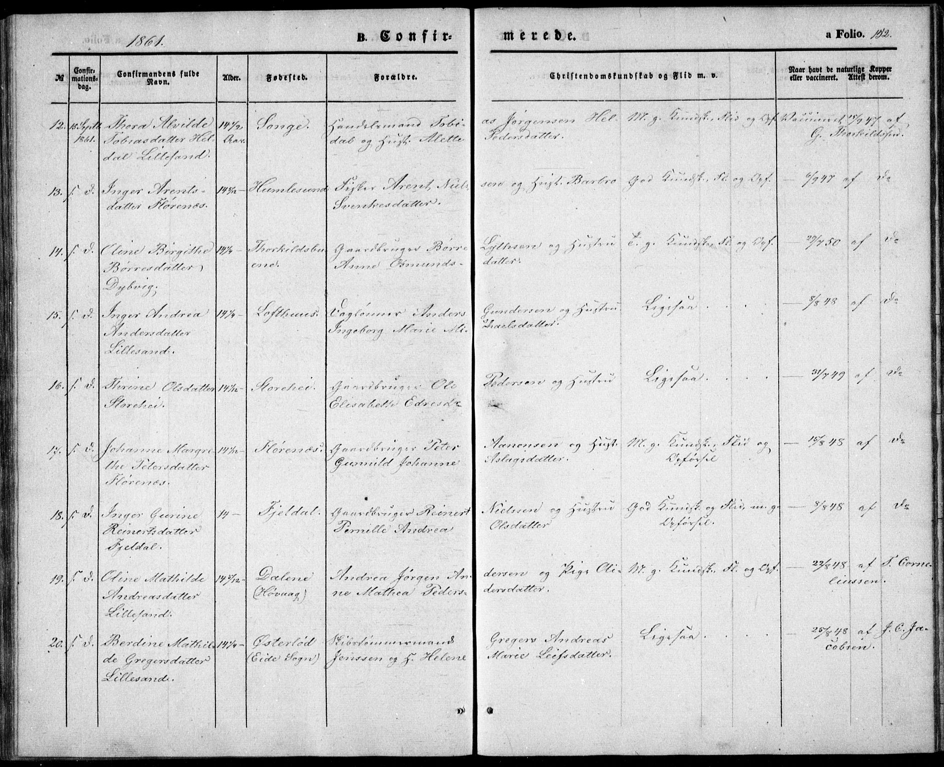 Vestre Moland sokneprestkontor, AV/SAK-1111-0046/F/Fb/Fbb/L0003: Parish register (copy) no. B 3, 1851-1861, p. 152