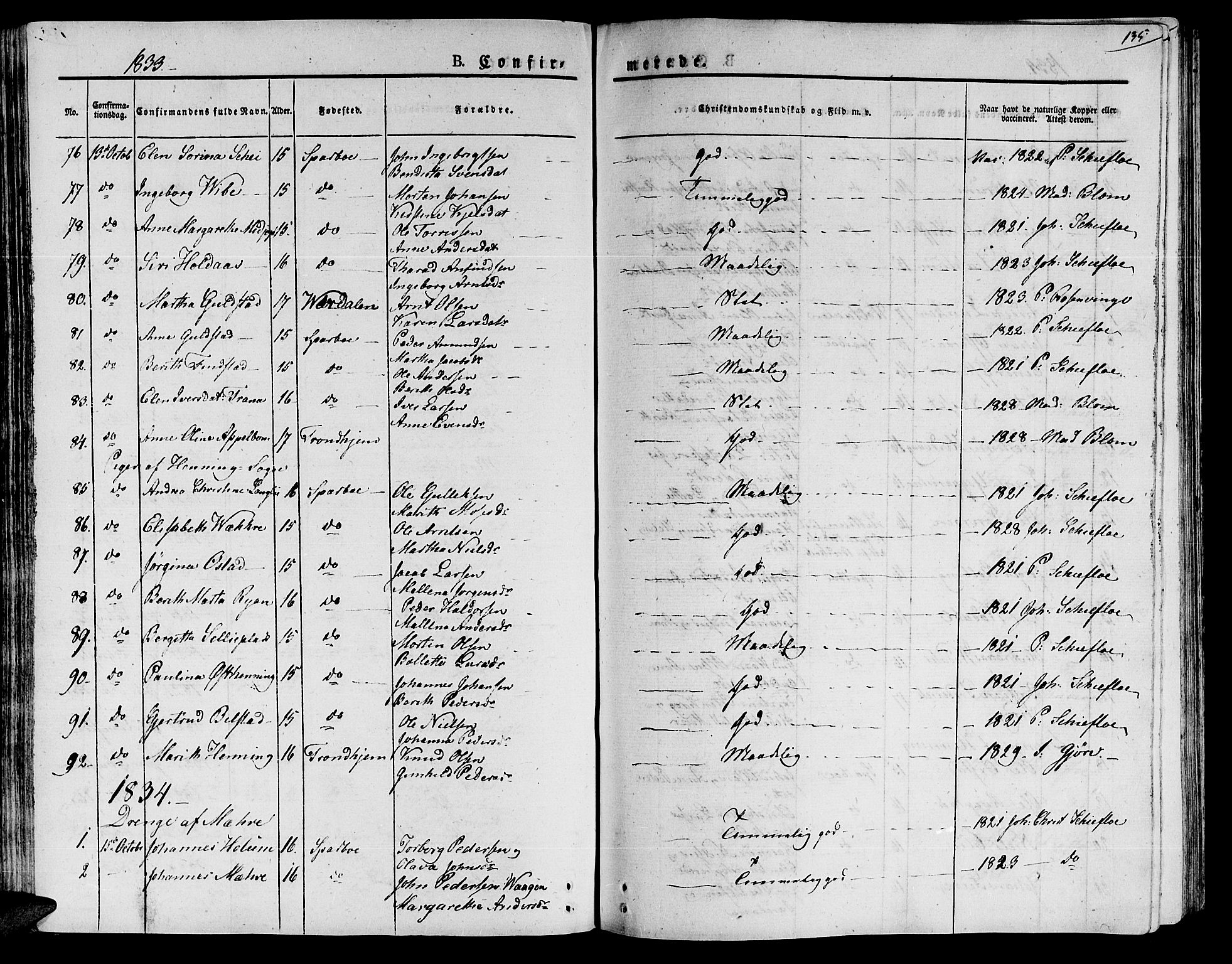 Ministerialprotokoller, klokkerbøker og fødselsregistre - Nord-Trøndelag, SAT/A-1458/735/L0336: Parish register (official) no. 735A05 /1, 1825-1835, p. 135