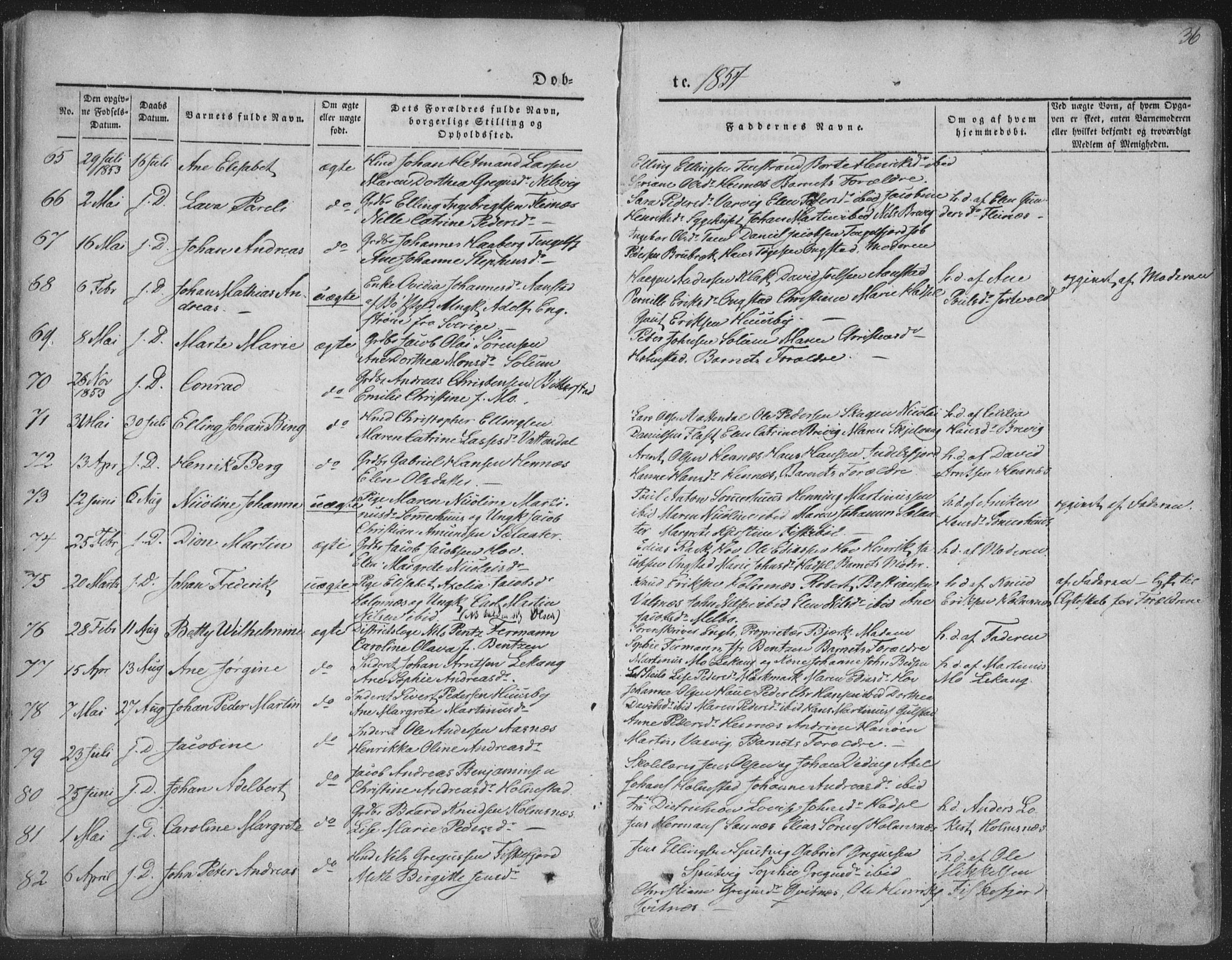 Ministerialprotokoller, klokkerbøker og fødselsregistre - Nordland, AV/SAT-A-1459/888/L1241: Parish register (official) no. 888A07, 1849-1869, p. 36
