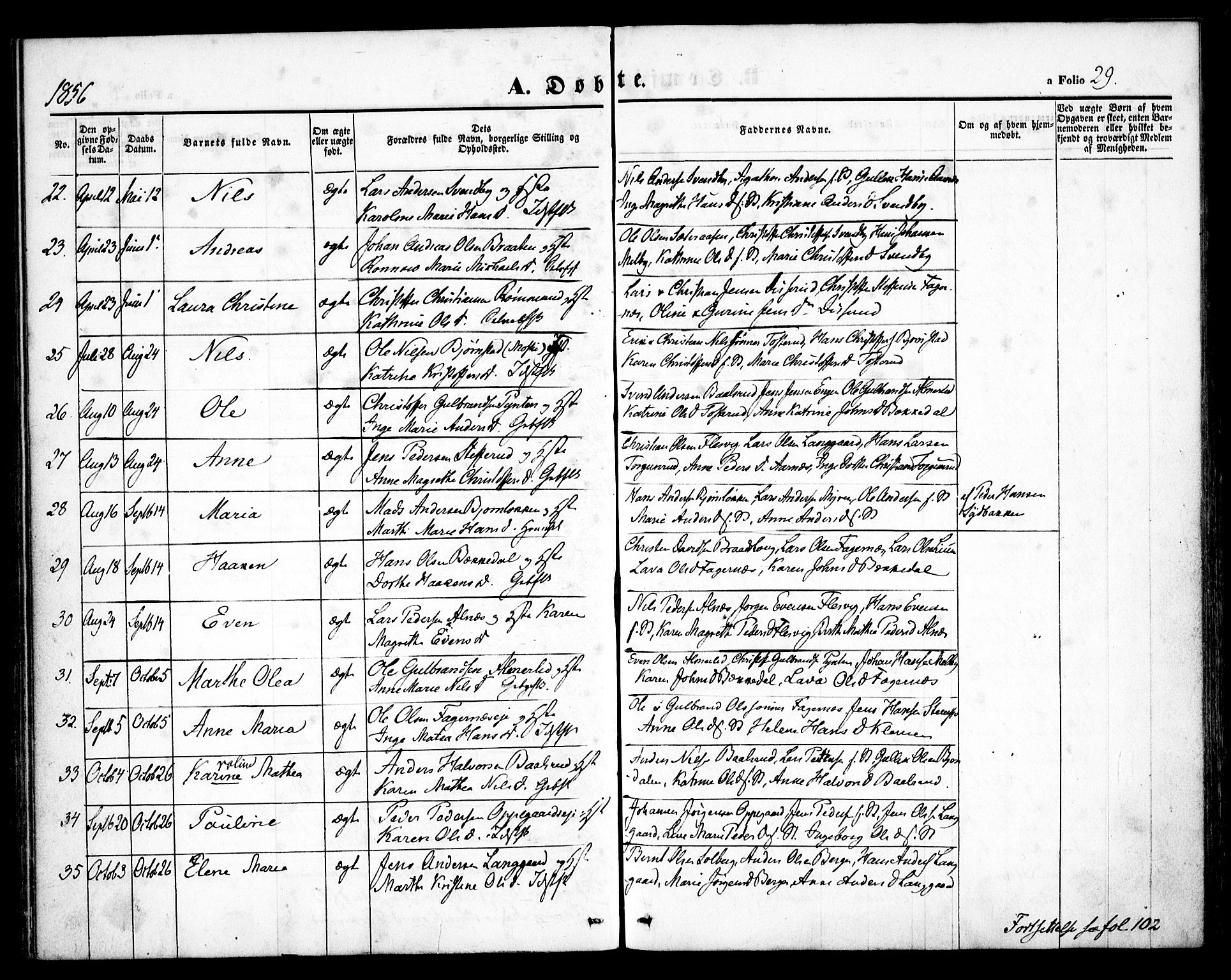 Hurdal prestekontor Kirkebøker, SAO/A-10889/F/Fb/L0001: Parish register (official) no. II 1, 1846-1859, p. 29