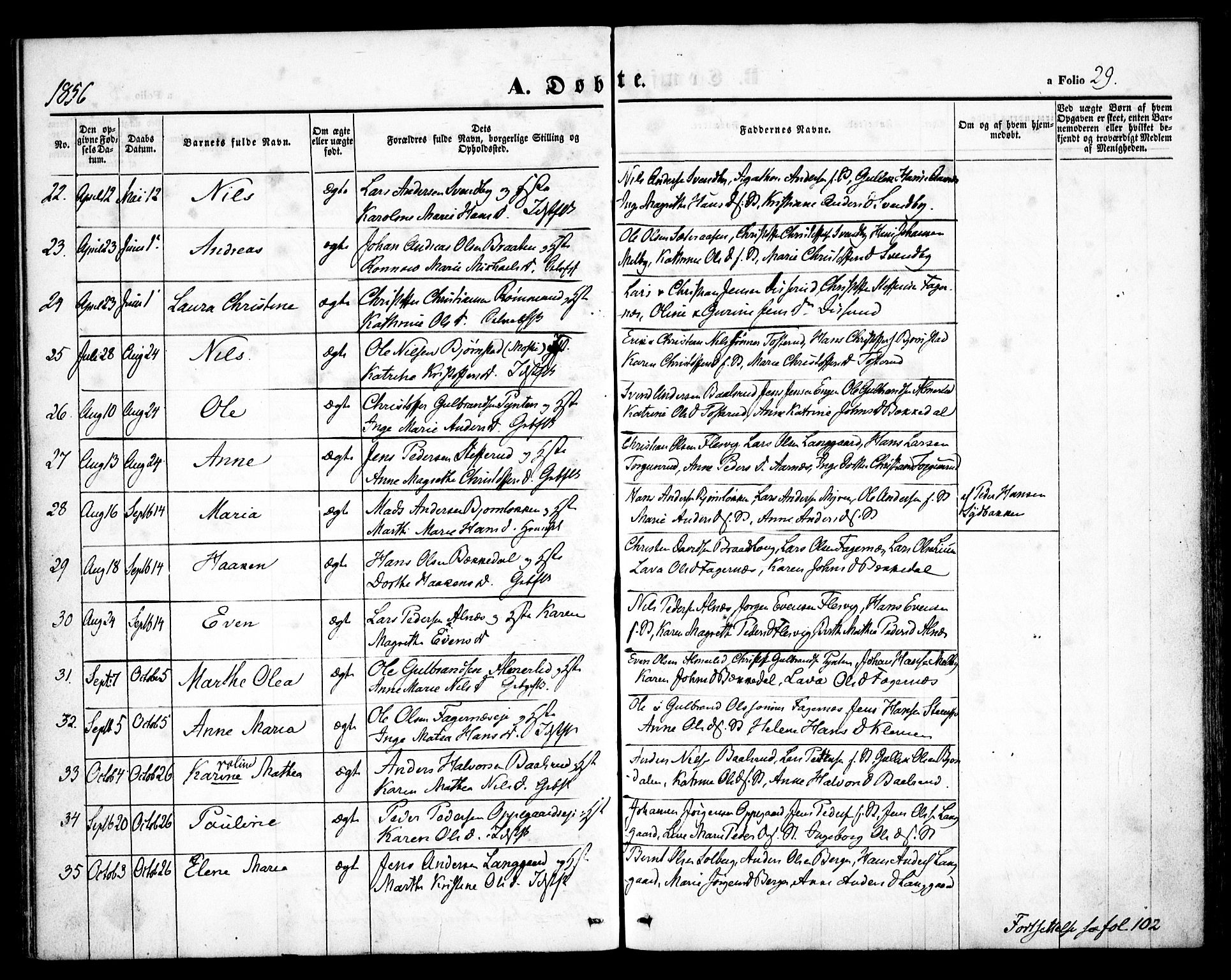 Hurdal prestekontor Kirkebøker, AV/SAO-A-10889/F/Fb/L0001: Parish register (official) no. II 1, 1846-1859, p. 29