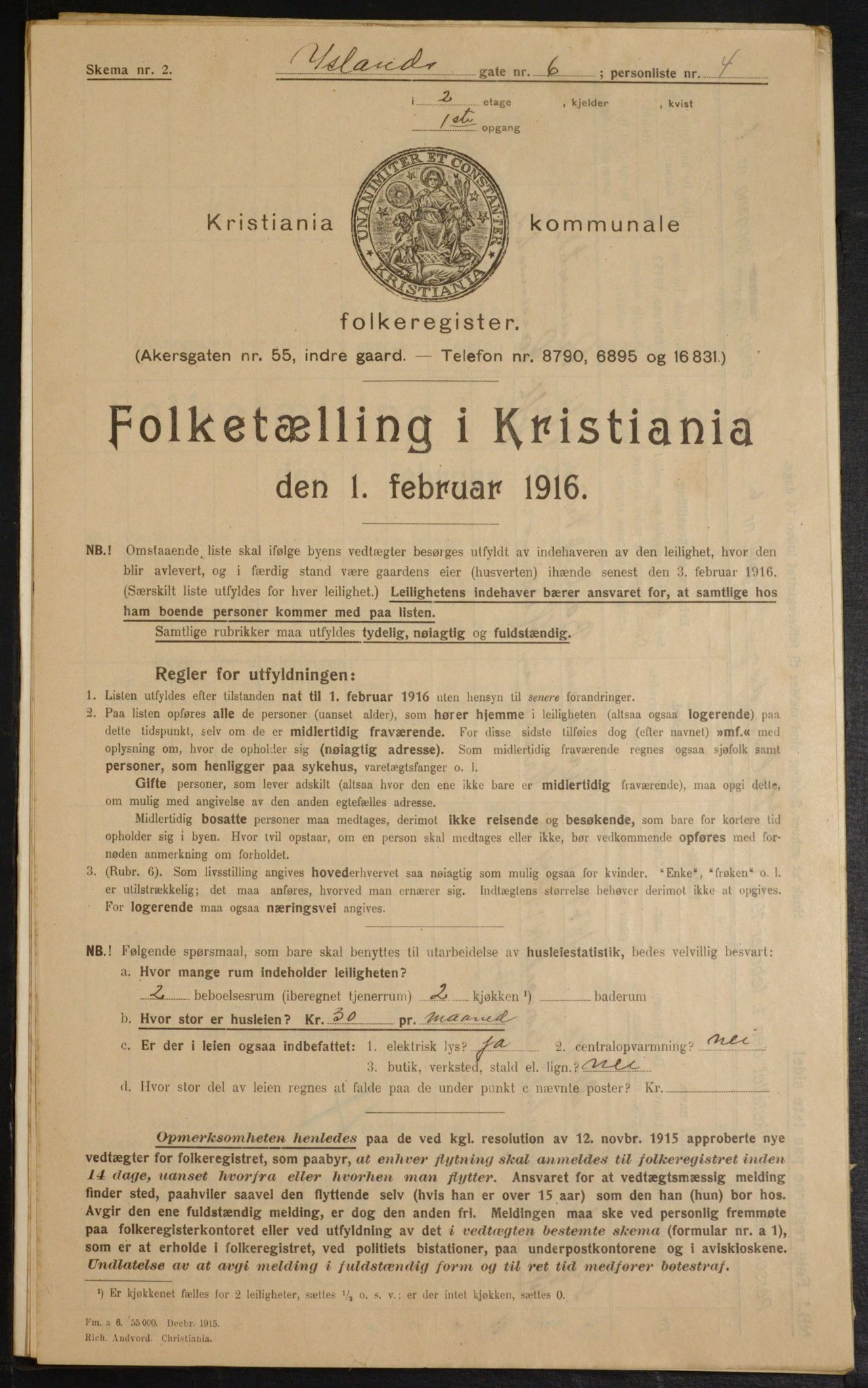 OBA, Municipal Census 1916 for Kristiania, 1916, p. 45481