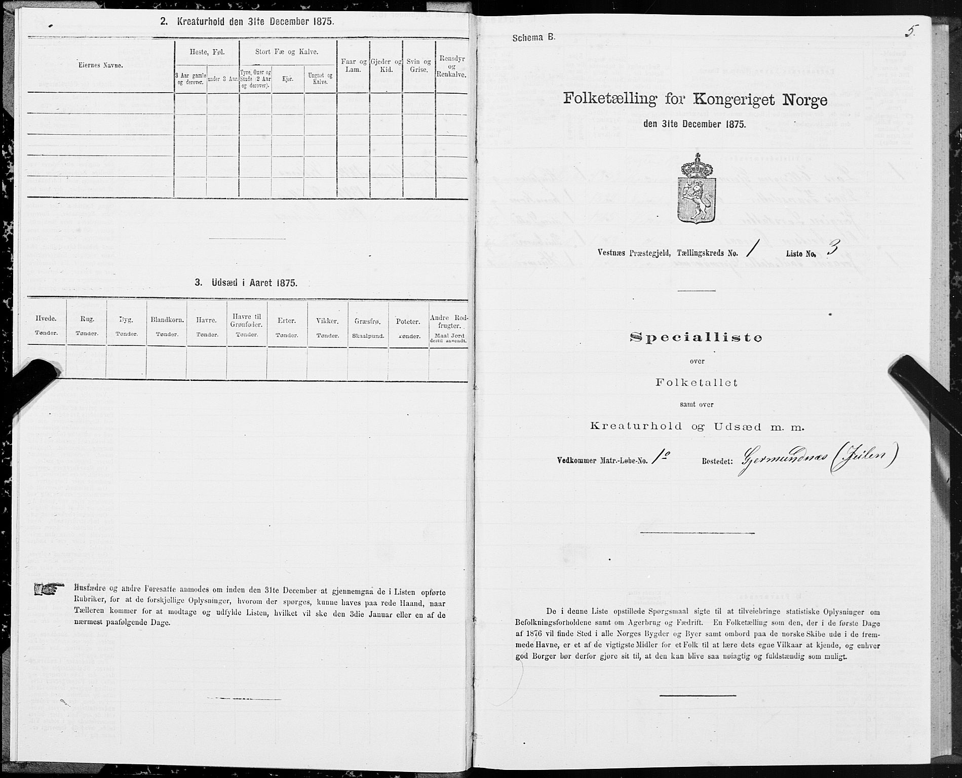 SAT, 1875 census for 1535P Vestnes, 1875, p. 1005