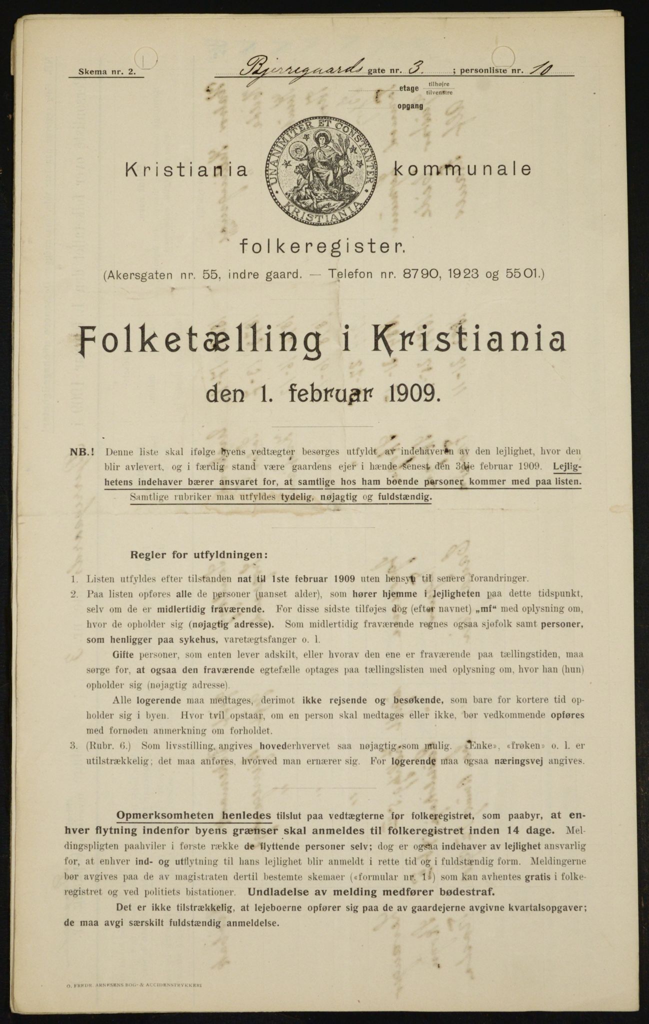 OBA, Municipal Census 1909 for Kristiania, 1909, p. 5144