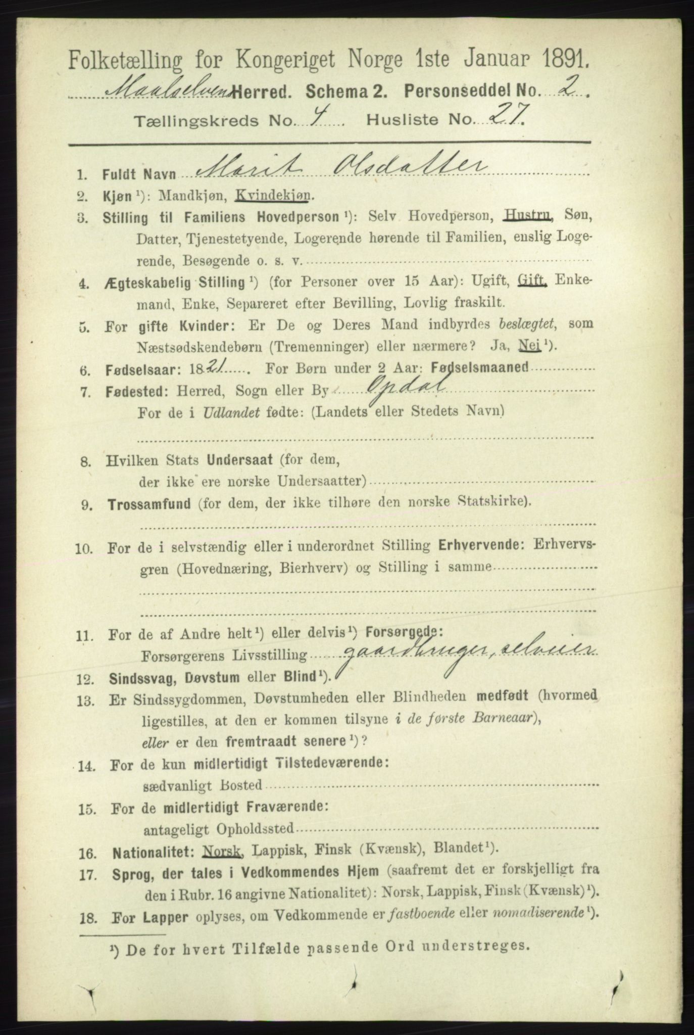 RA, 1891 census for 1924 Målselv, 1891, p. 1278