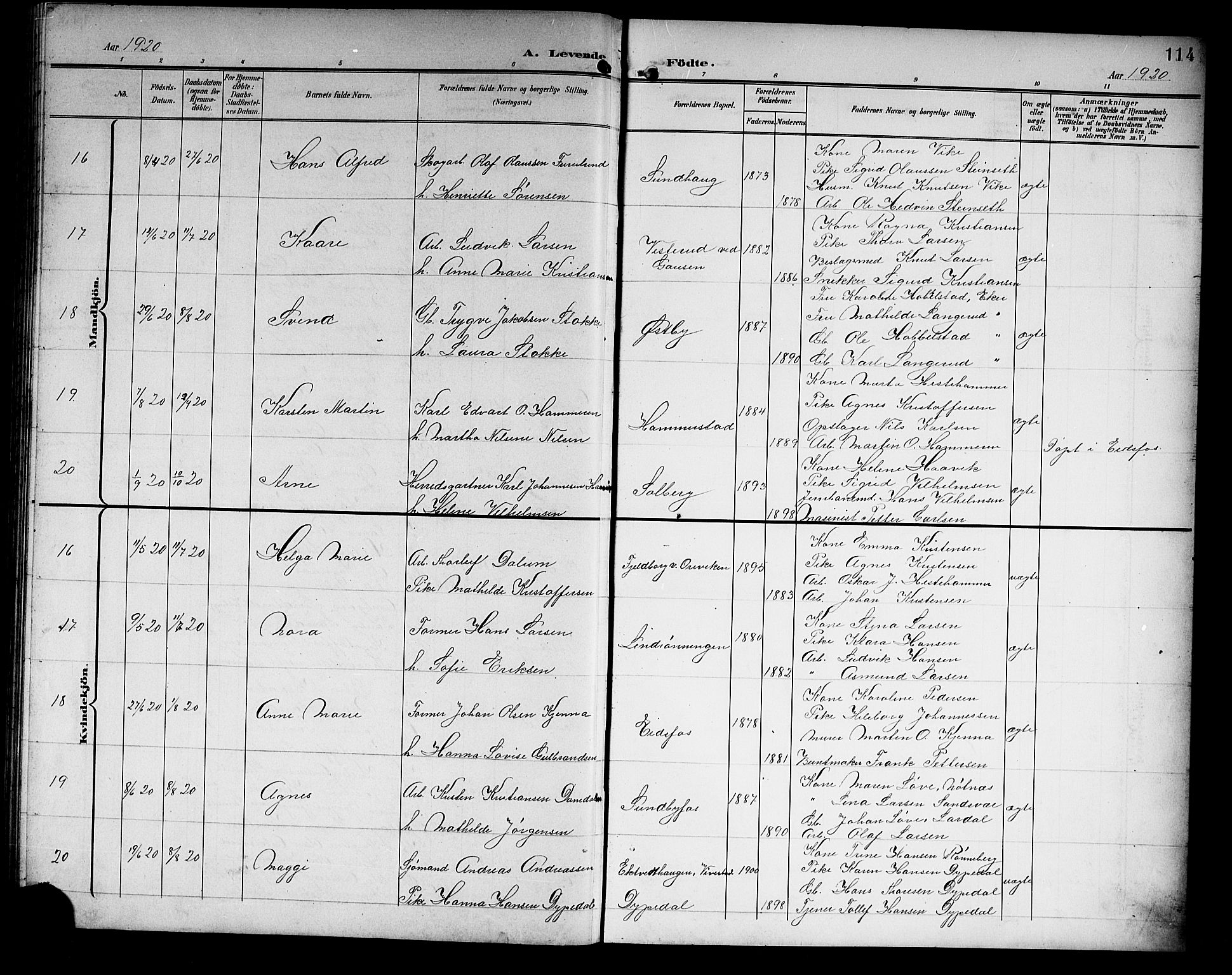 Hof kirkebøker, SAKO/A-64/G/Ga/L0005: Parish register (copy) no. I 5, 1899-1922, p. 114