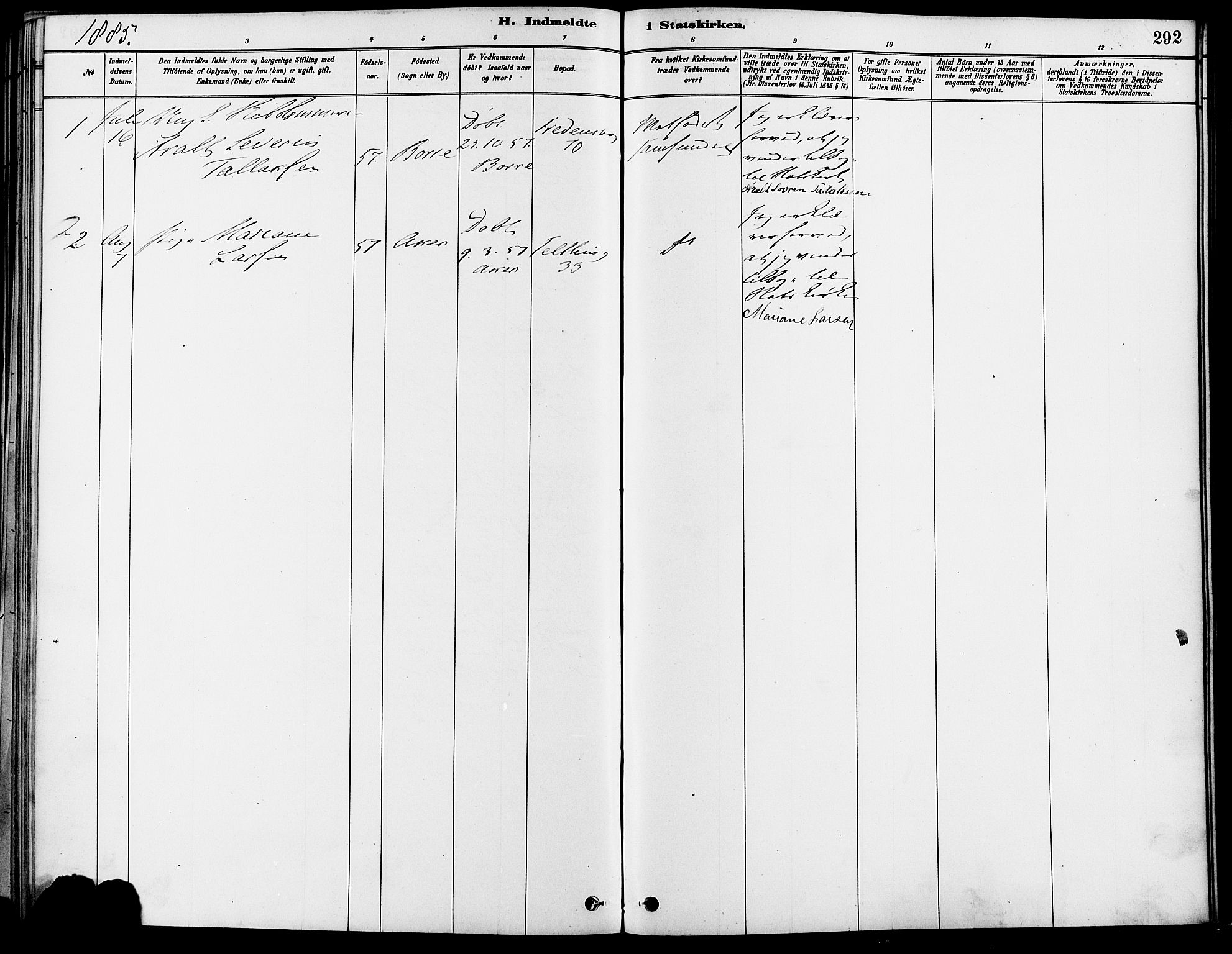 Gamle Aker prestekontor Kirkebøker, SAO/A-10617a/F/L0007: Parish register (official) no. 7, 1882-1890, p. 292