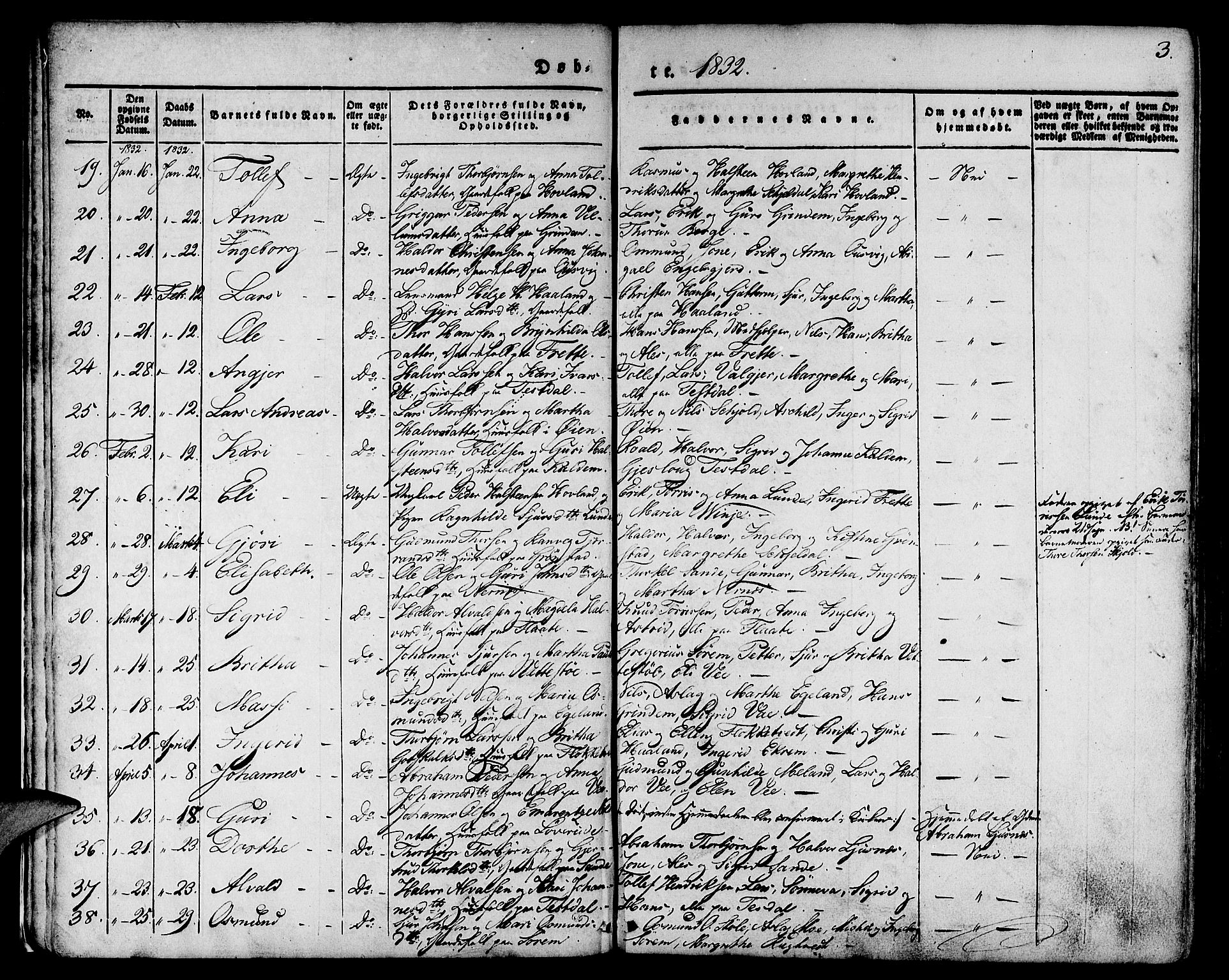 Etne sokneprestembete, AV/SAB-A-75001/H/Haa: Parish register (official) no. A 7, 1831-1847, p. 3