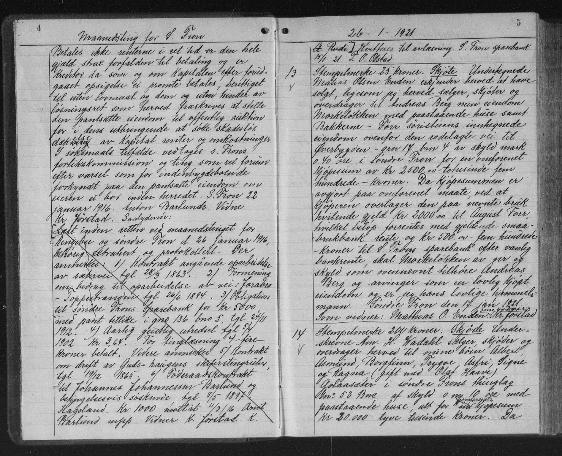 Sør-Gudbrandsdal tingrett, AV/SAH-TING-004/H/Hb/Hbb/L0008: Mortgage book no. II 8, 1921-1922, p. 4-5