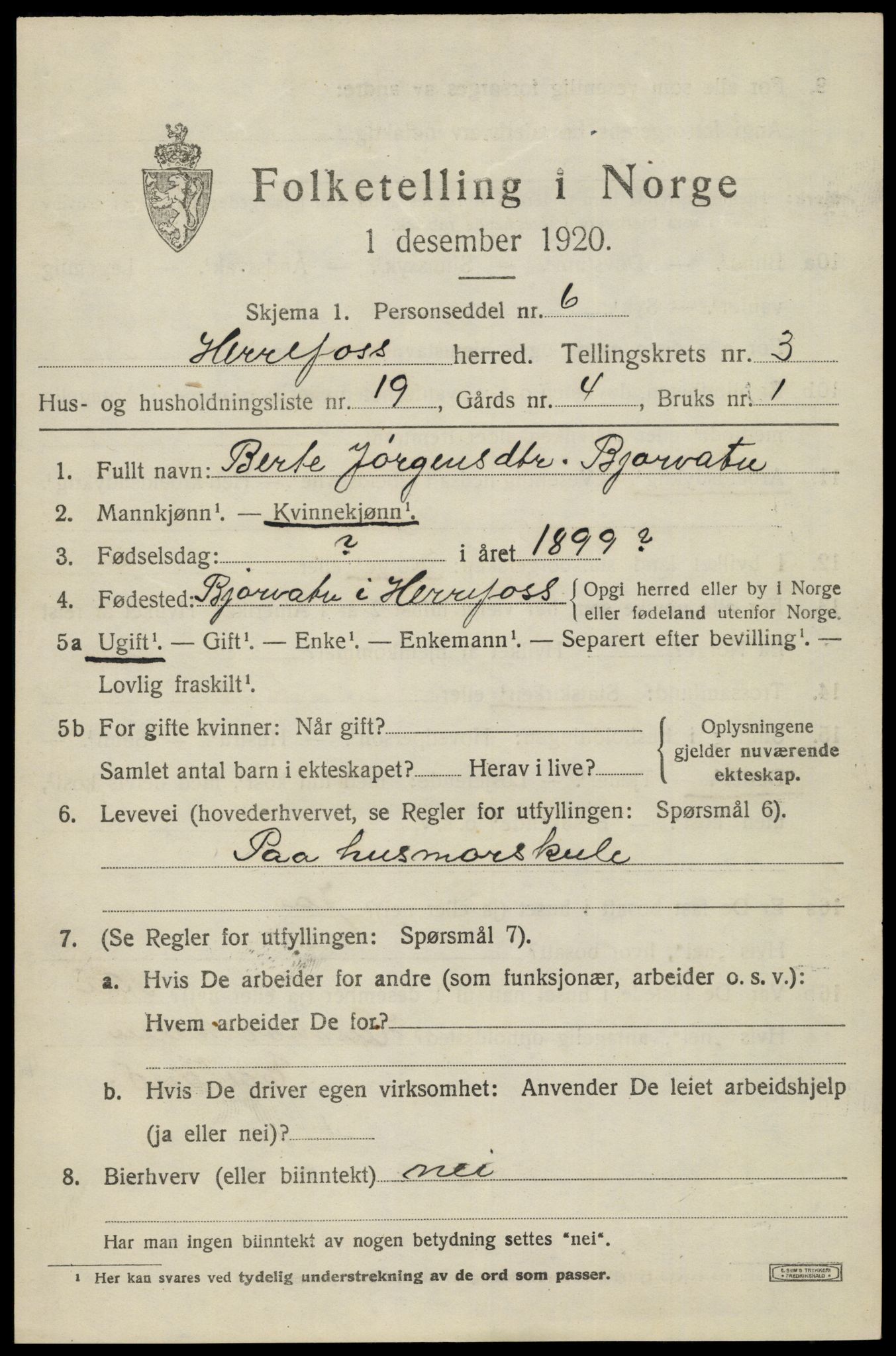 SAK, 1920 census for Herefoss, 1920, p. 776