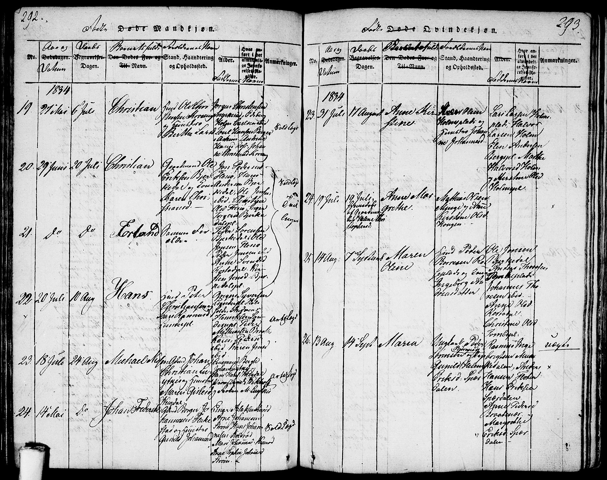 Våler prestekontor Kirkebøker, AV/SAO-A-11083/F/Fa/L0005: Parish register (official) no. I 5, 1815-1839, p. 292-293