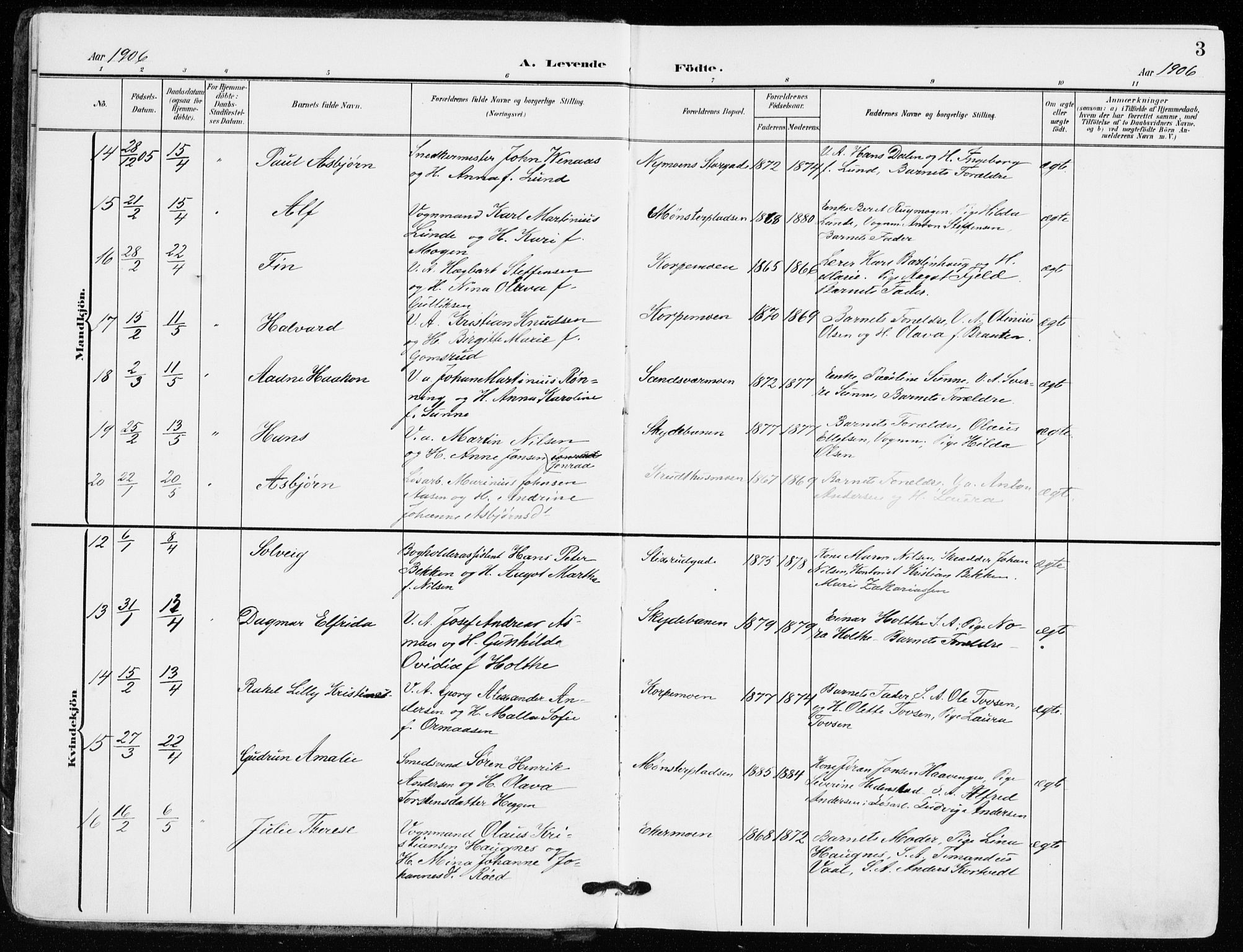 Kongsberg kirkebøker, SAKO/A-22/F/Fb/L0004: Parish register (official) no. II 4, 1906-1918, p. 3