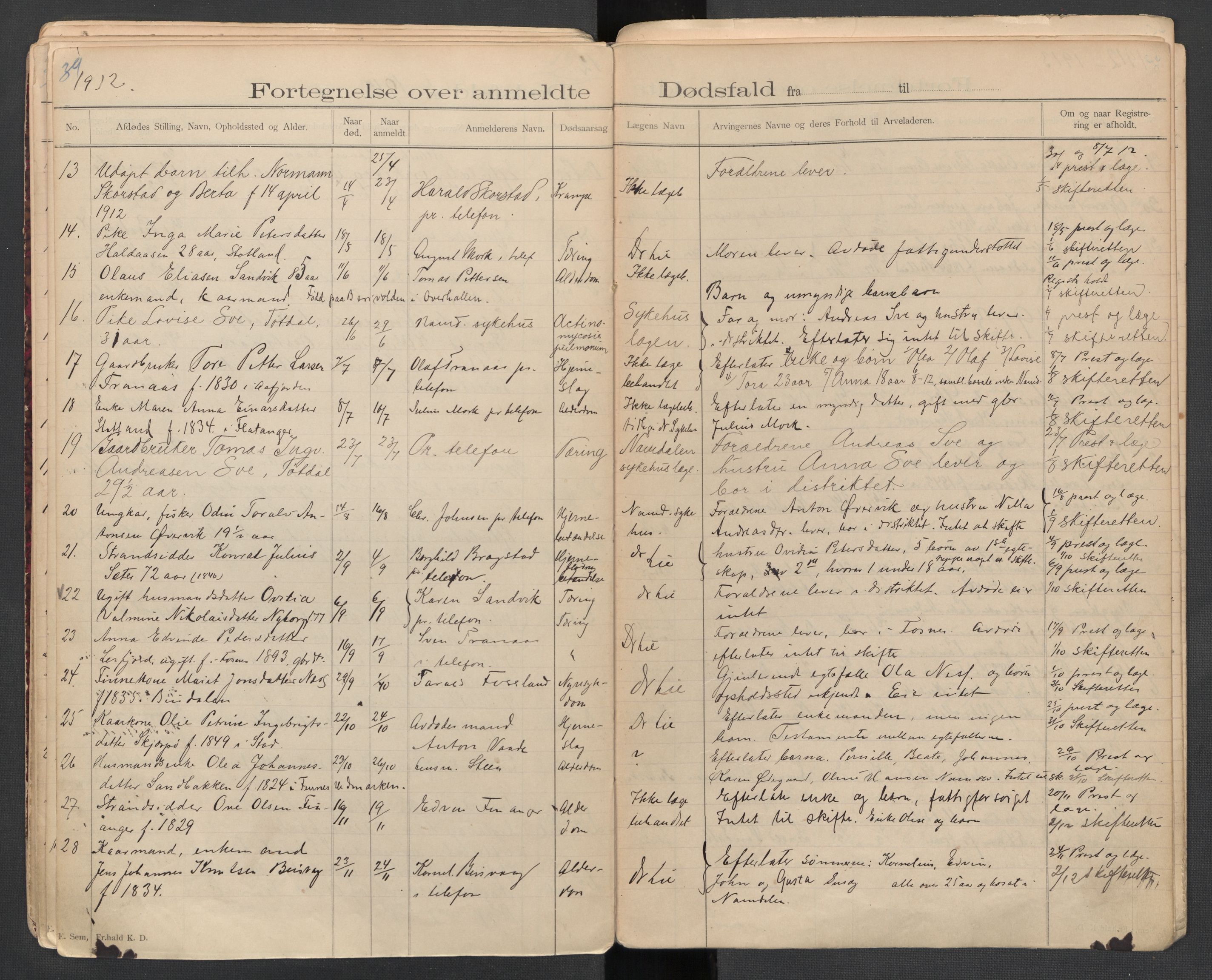 Fosnes lensmannskontor , SAT/A-1022/1/02/L0002: 2.01.02 Døsfallsjournal, 1897-1917, p. 39