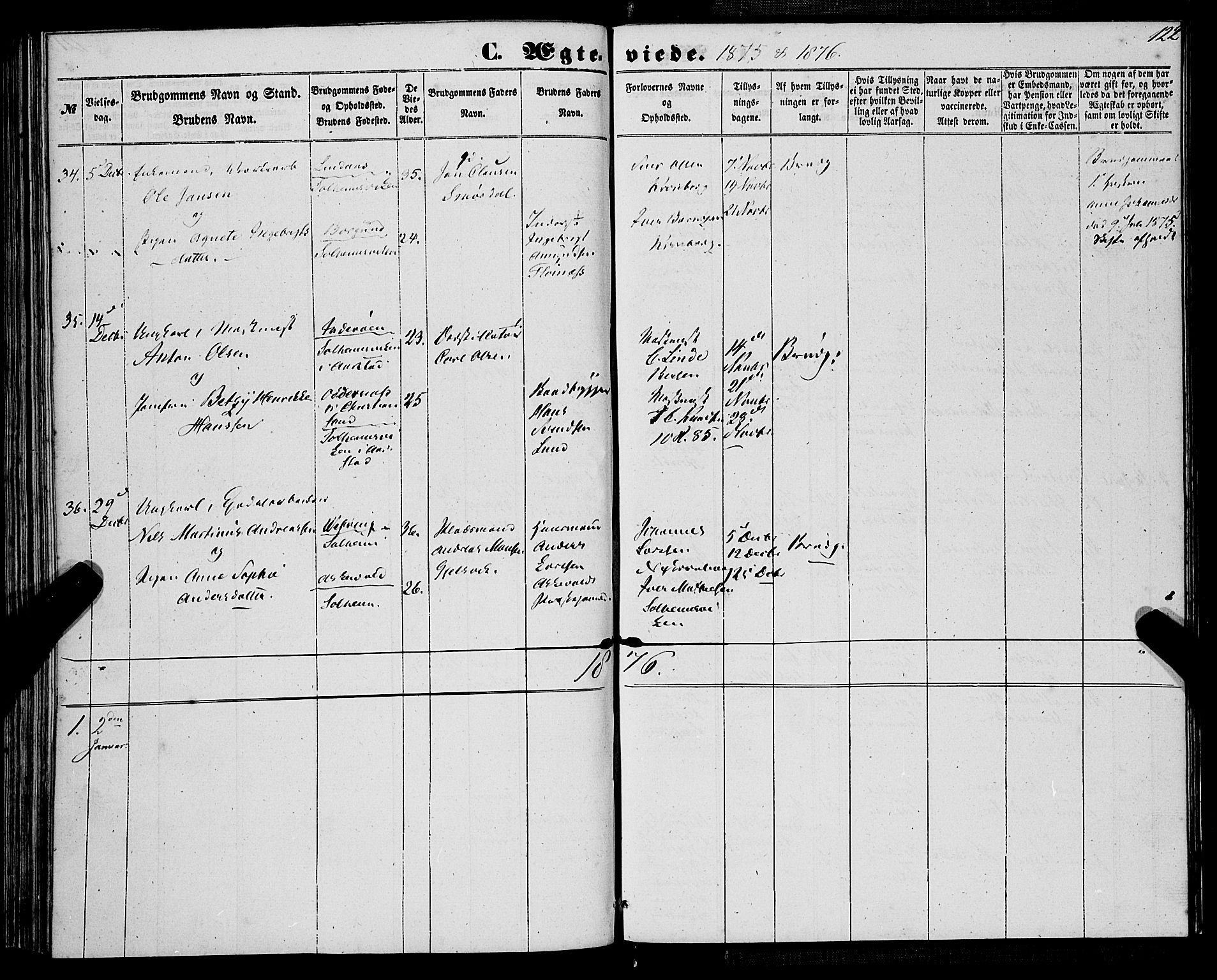 St. Jørgens hospital og Årstad sokneprestembete, AV/SAB-A-99934: Parish register (official) no. A 9, 1853-1878, p. 122