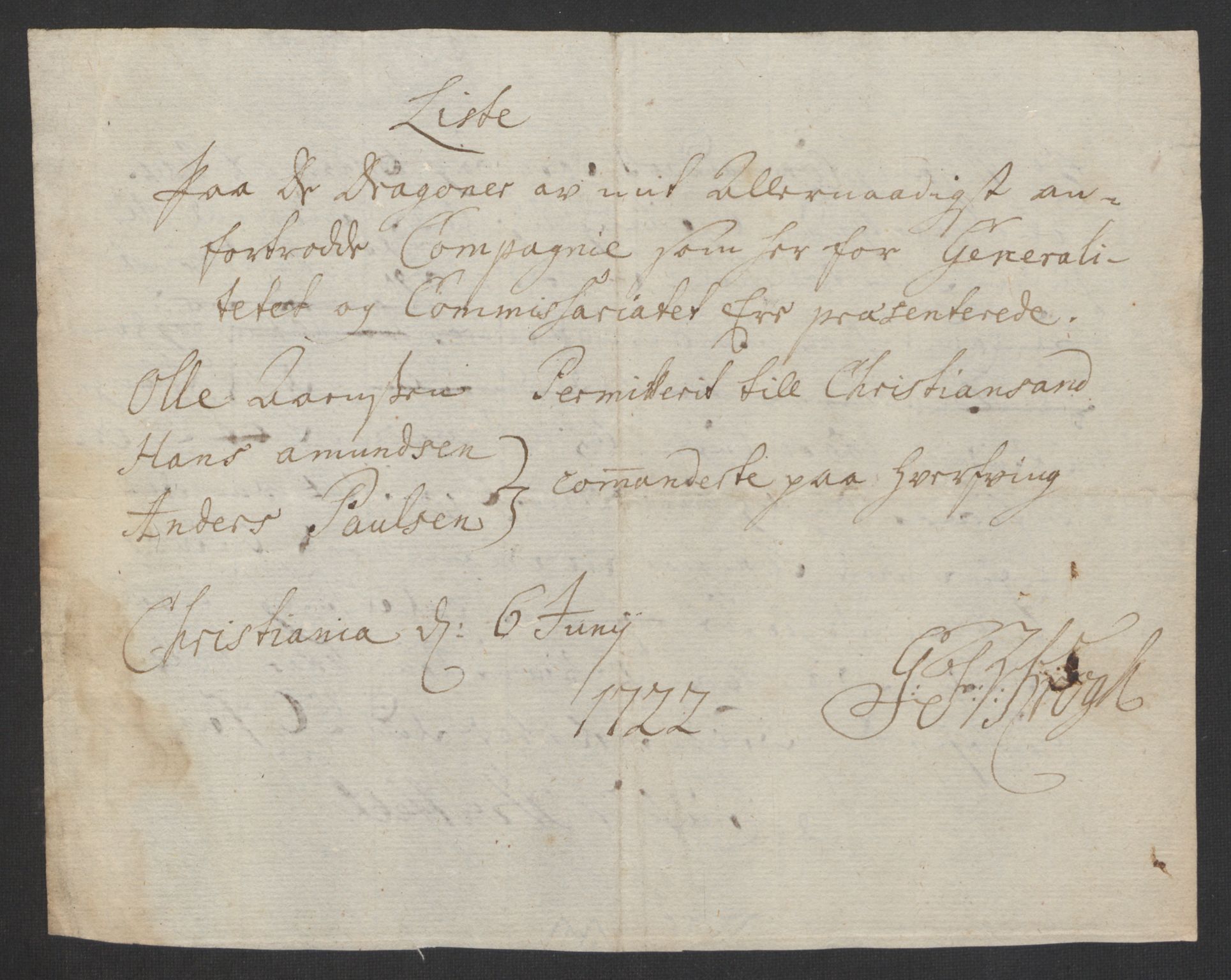 Kommanderende general (KG I) med Det norske krigsdirektorium, AV/RA-EA-5419/B/L0007: Kommanderende generals konsepter, 1722-1723, p. 191