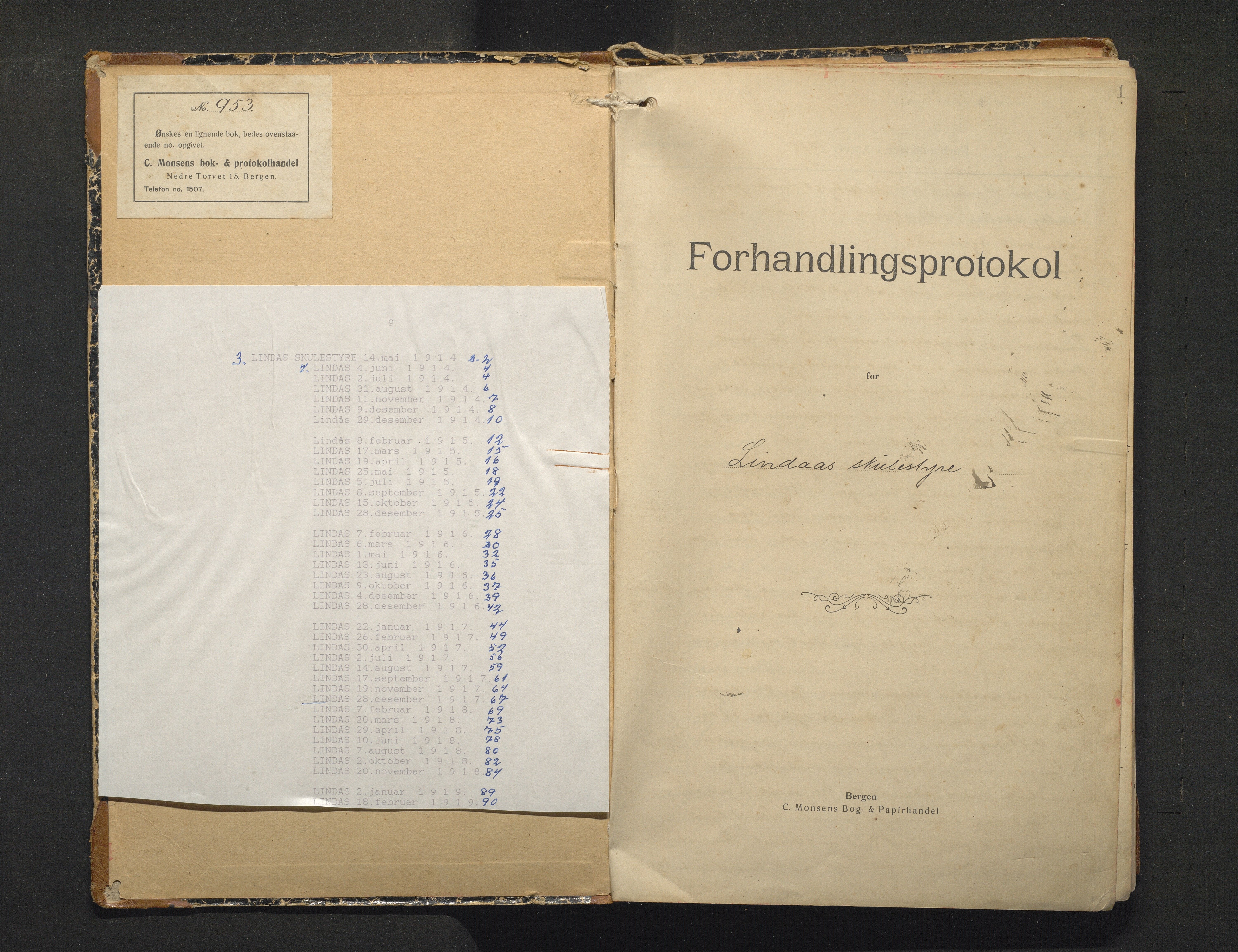 Lindås kommune. Skulestyret, IKAH/1263-211/A/Aa/L0006: Møtebok for skulestyret, 1914-1919
