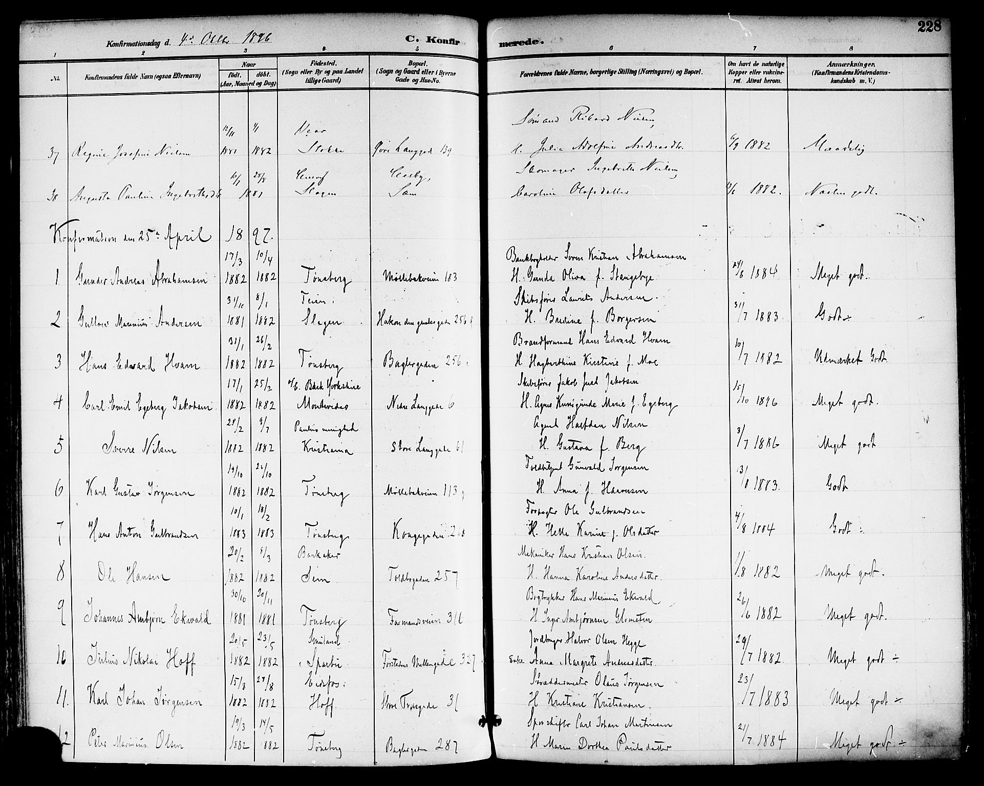 Tønsberg kirkebøker, SAKO/A-330/F/Fa/L0012: Parish register (official) no. I 12, 1891-1899, p. 228