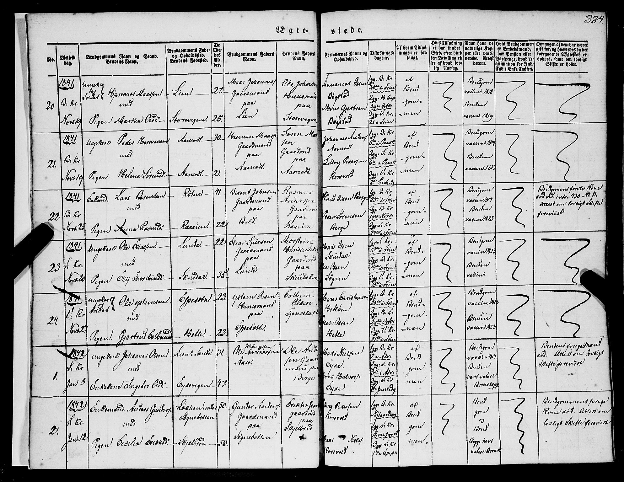 Gaular sokneprestembete, SAB/A-80001/H/Haa: Parish register (official) no. A 4II, 1841-1859, p. 334