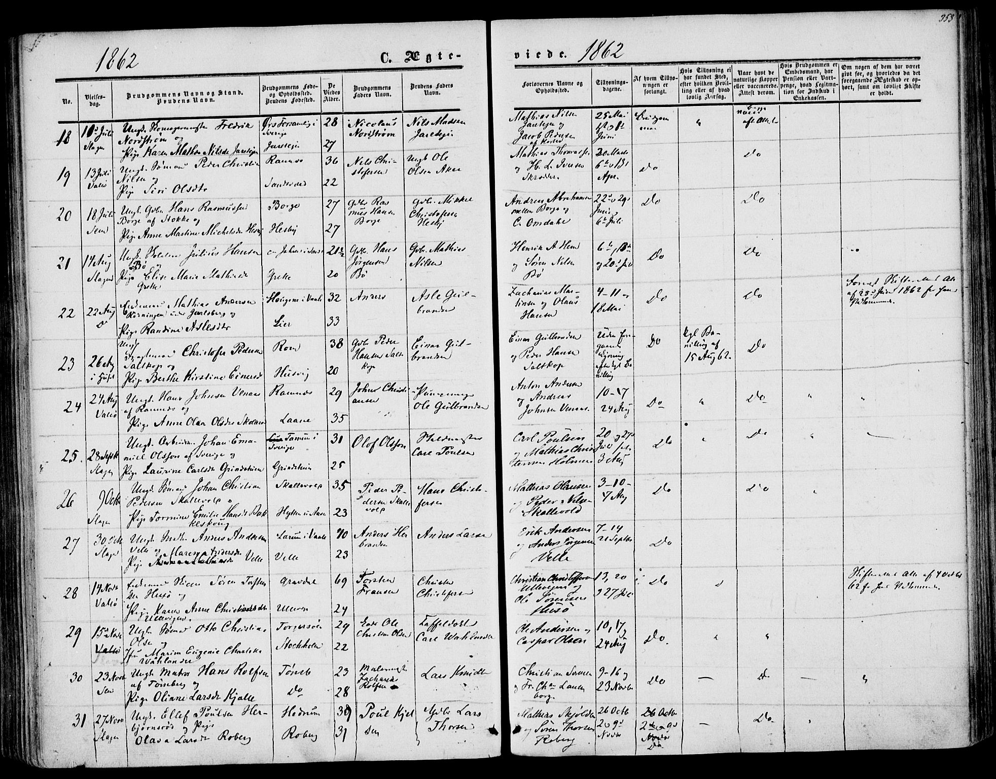 Sem kirkebøker, AV/SAKO-A-5/F/Fa/L0007: Parish register (official) no. I 7, 1856-1865, p. 353