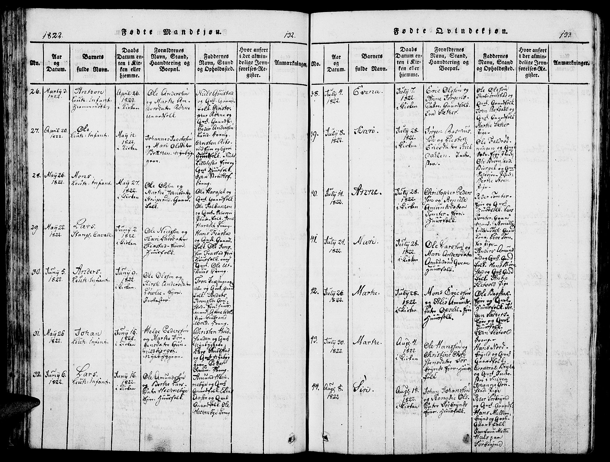 Romedal prestekontor, AV/SAH-PREST-004/K/L0002: Parish register (official) no. 2, 1814-1828, p. 132-133