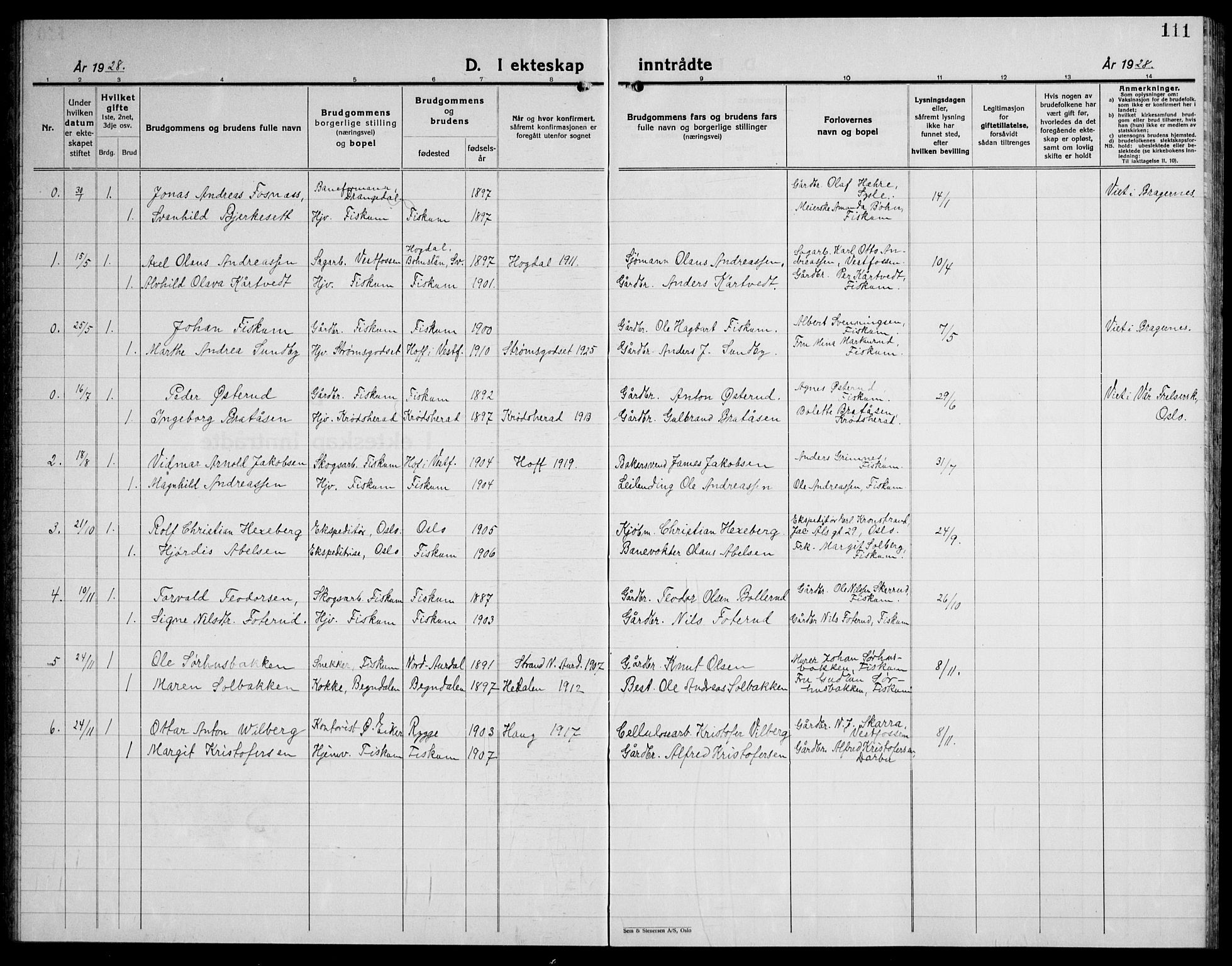 Fiskum kirkebøker, AV/SAKO-A-15/G/Ga/L0007: Parish register (copy) no. 7, 1928-1945, p. 111