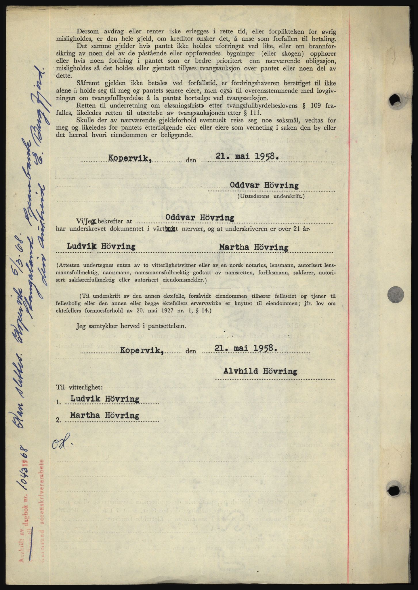 Karmsund sorenskriveri, AV/SAST-A-100311/01/II/IIBBE/L0041: Mortgage book no. B 87, 1958-1958, Diary no: : 1115/1958