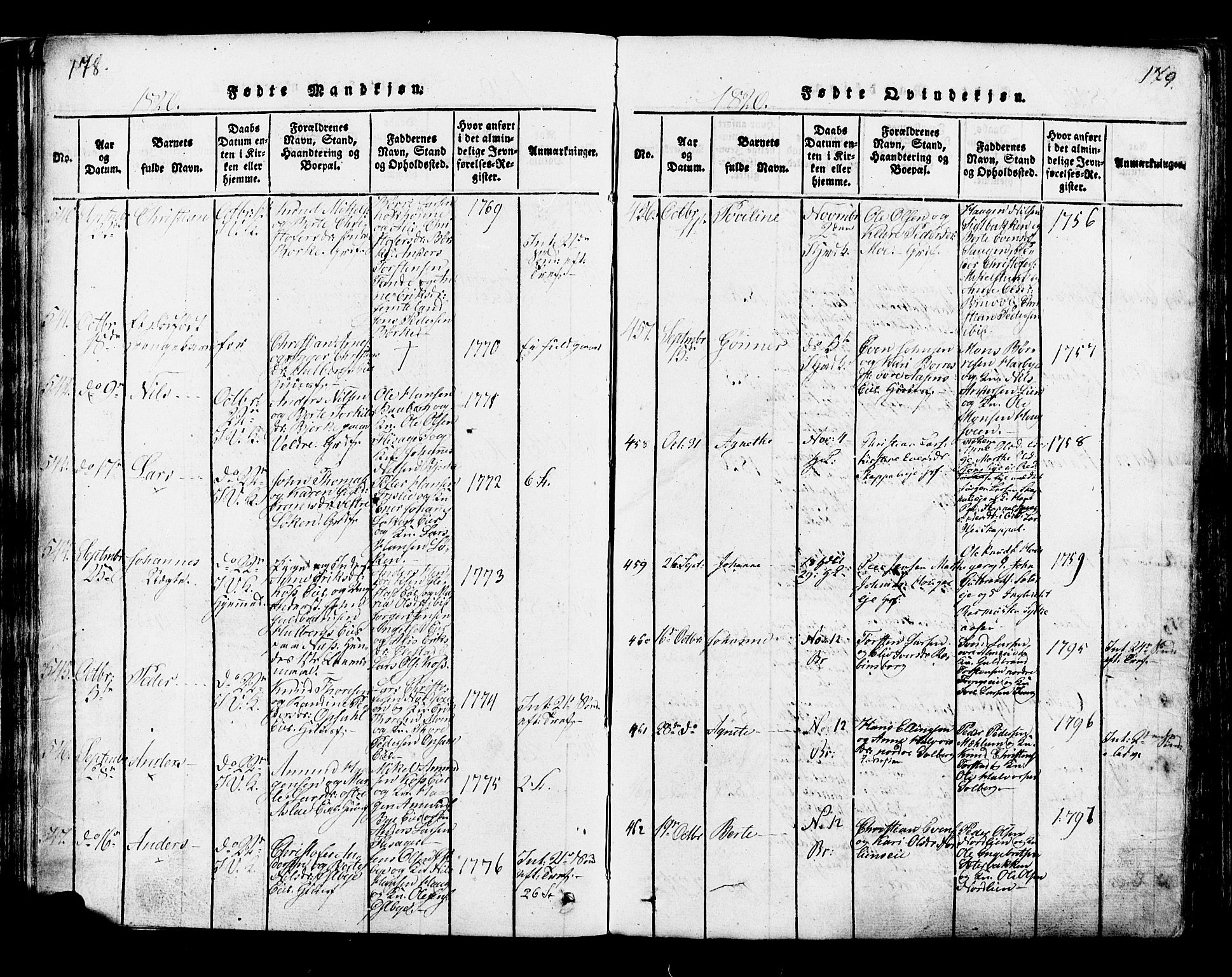 Ringsaker prestekontor, AV/SAH-PREST-014/K/Ka/L0005: Parish register (official) no. 5, 1814-1826, p. 178-179