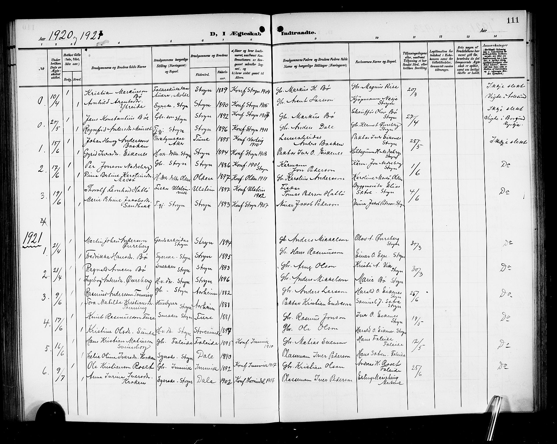 Stryn Sokneprestembete, SAB/A-82501: Parish register (copy) no. A 3, 1906-1924, p. 111