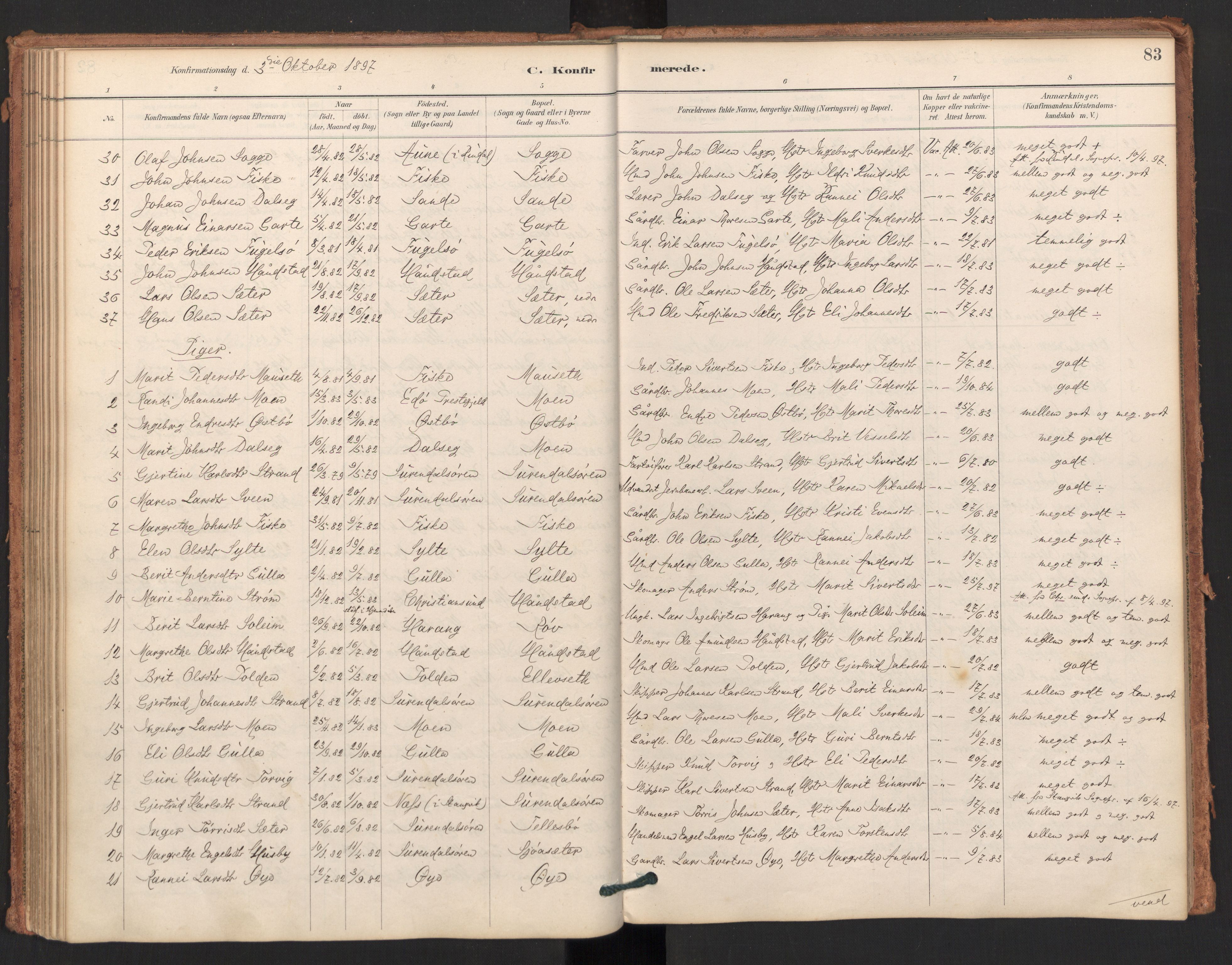Ministerialprotokoller, klokkerbøker og fødselsregistre - Møre og Romsdal, SAT/A-1454/596/L1056: Parish register (official) no. 596A01, 1885-1900, p. 83