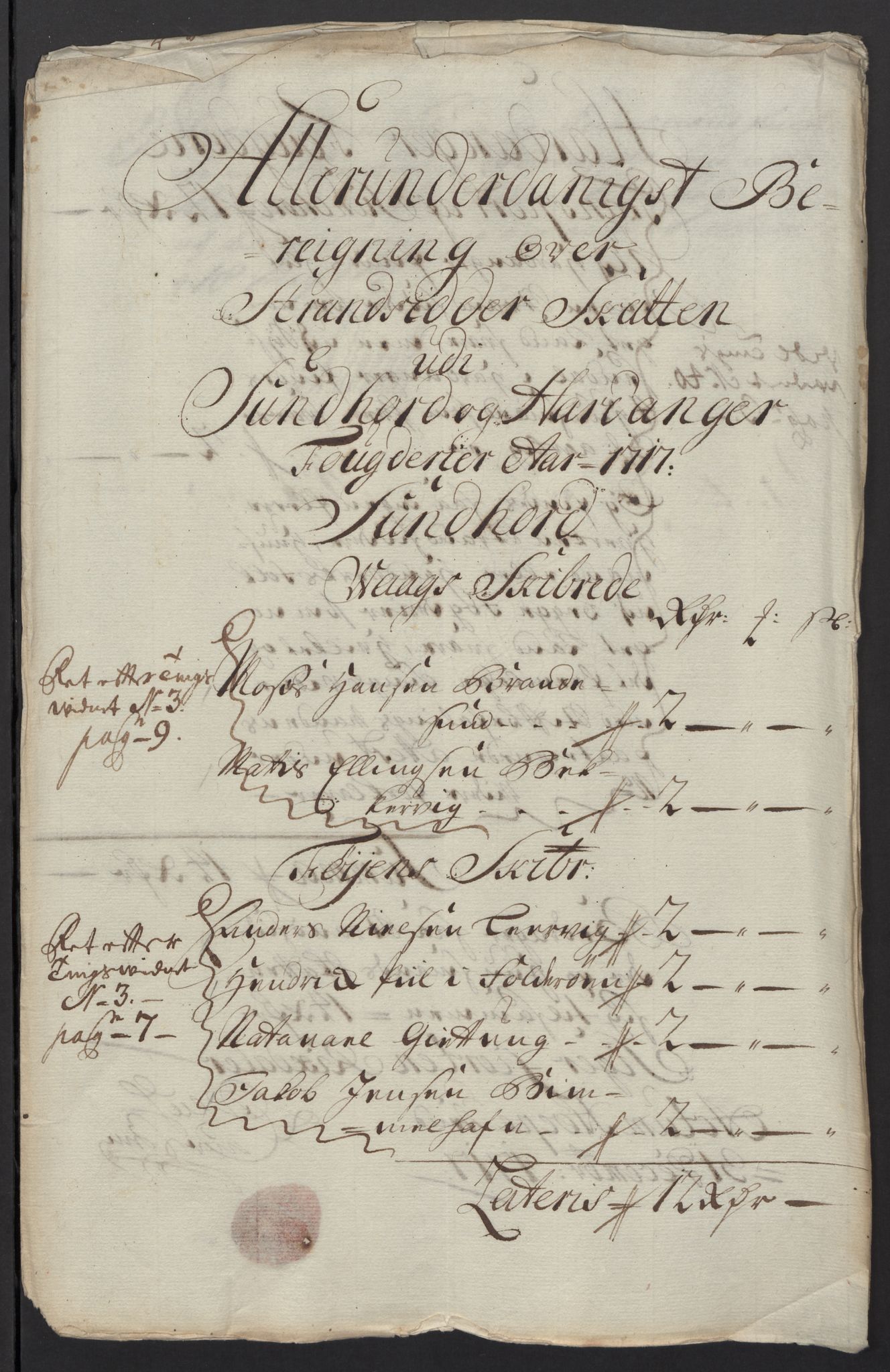 Rentekammeret inntil 1814, Reviderte regnskaper, Fogderegnskap, AV/RA-EA-4092/R48/L2994: Fogderegnskap Sunnhordland og Hardanger, 1717, p. 59