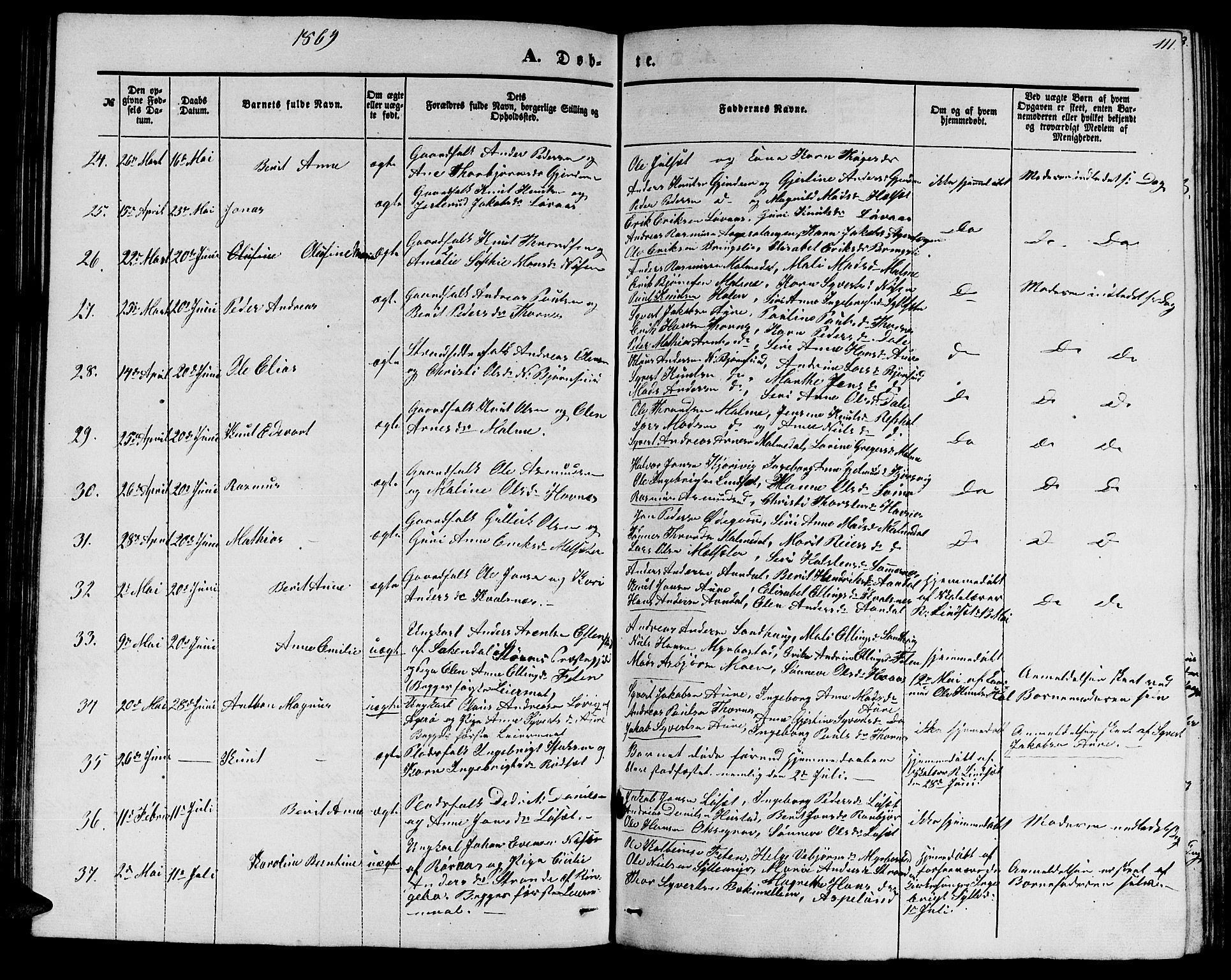 Ministerialprotokoller, klokkerbøker og fødselsregistre - Møre og Romsdal, SAT/A-1454/565/L0753: Parish register (copy) no. 565C02, 1845-1870, p. 111