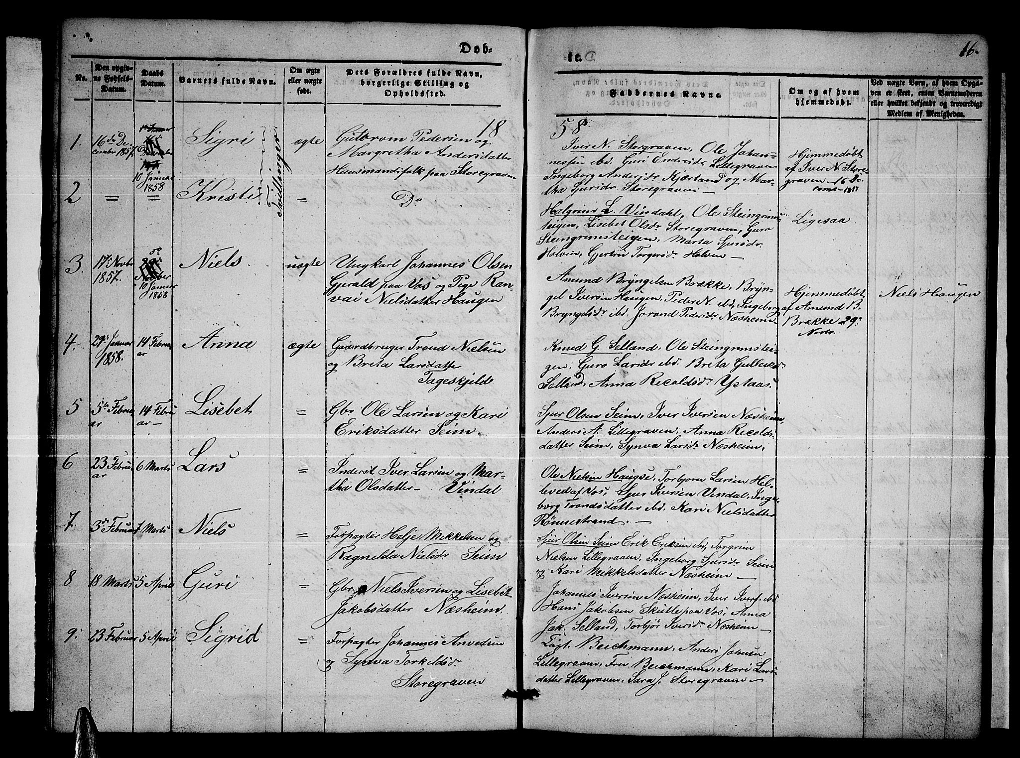 Ulvik sokneprestembete, SAB/A-78801/H/Hab: Parish register (copy) no. B 1, 1855-1868, p. 16